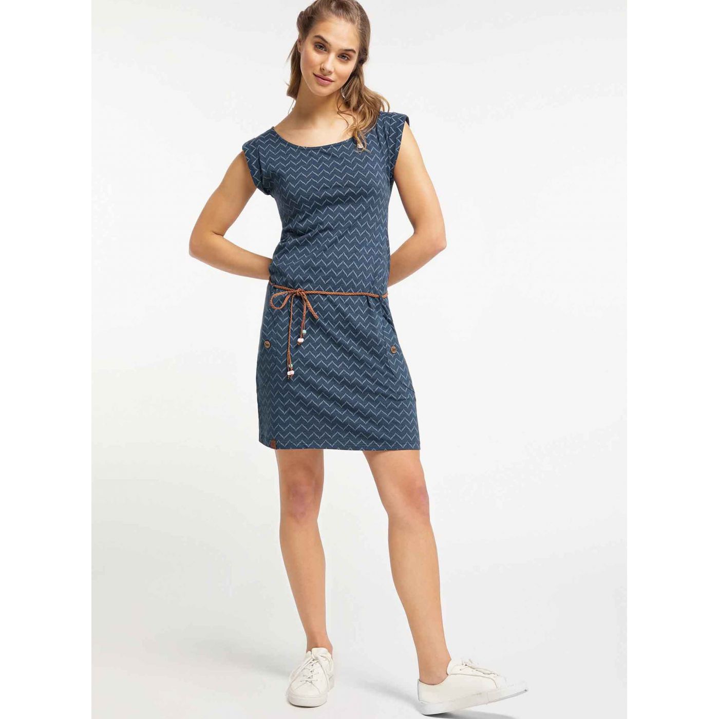 Dark Blue Patterned Dress Ragwear Tag Zig Zag