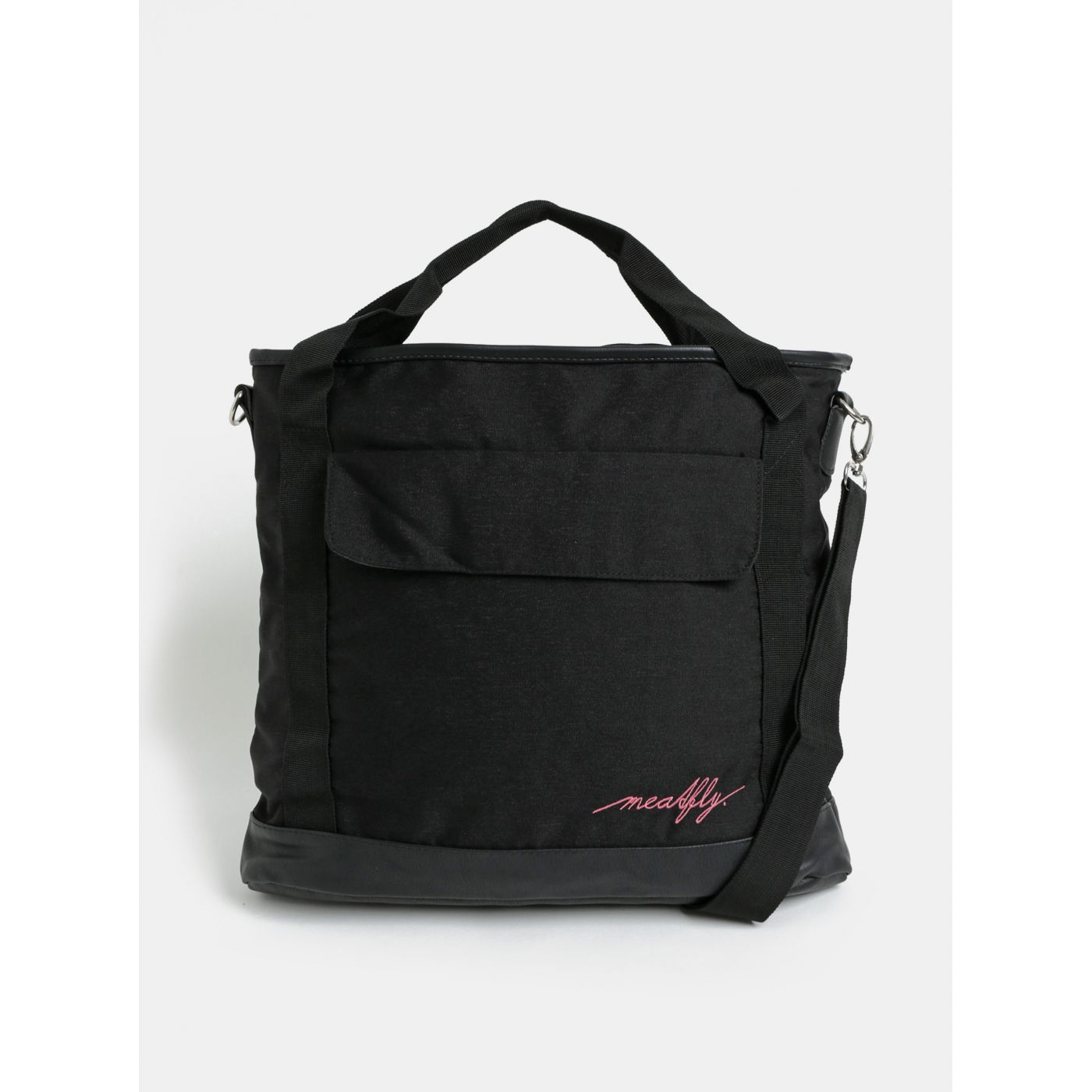 Black handbag with laptop pocket and removable Meatfly Kuna strap