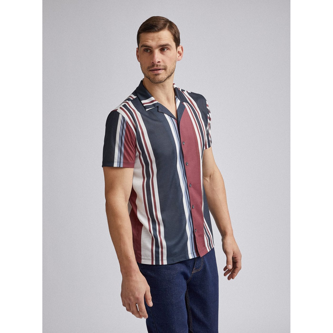 Burgundy-blue striped burton menswear london shirt