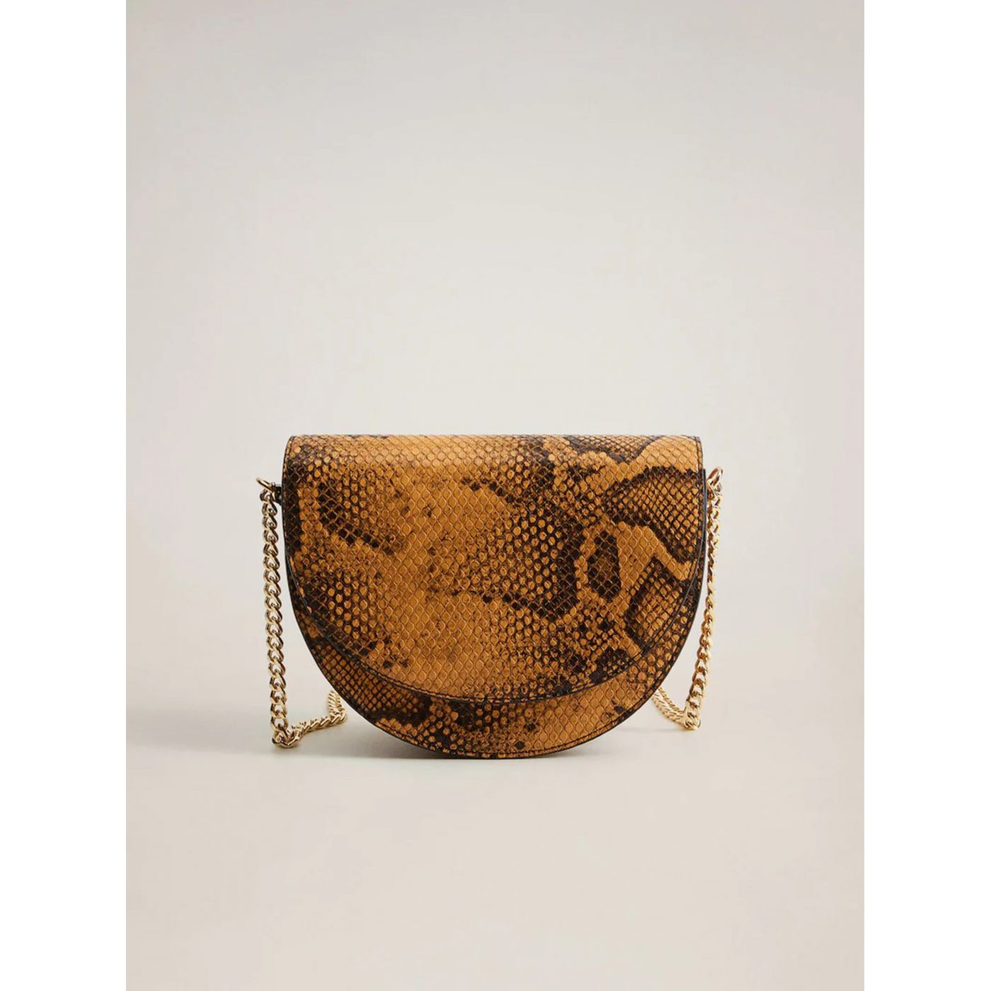 Brown crossbody handbag with snake pattern Mango Caleo