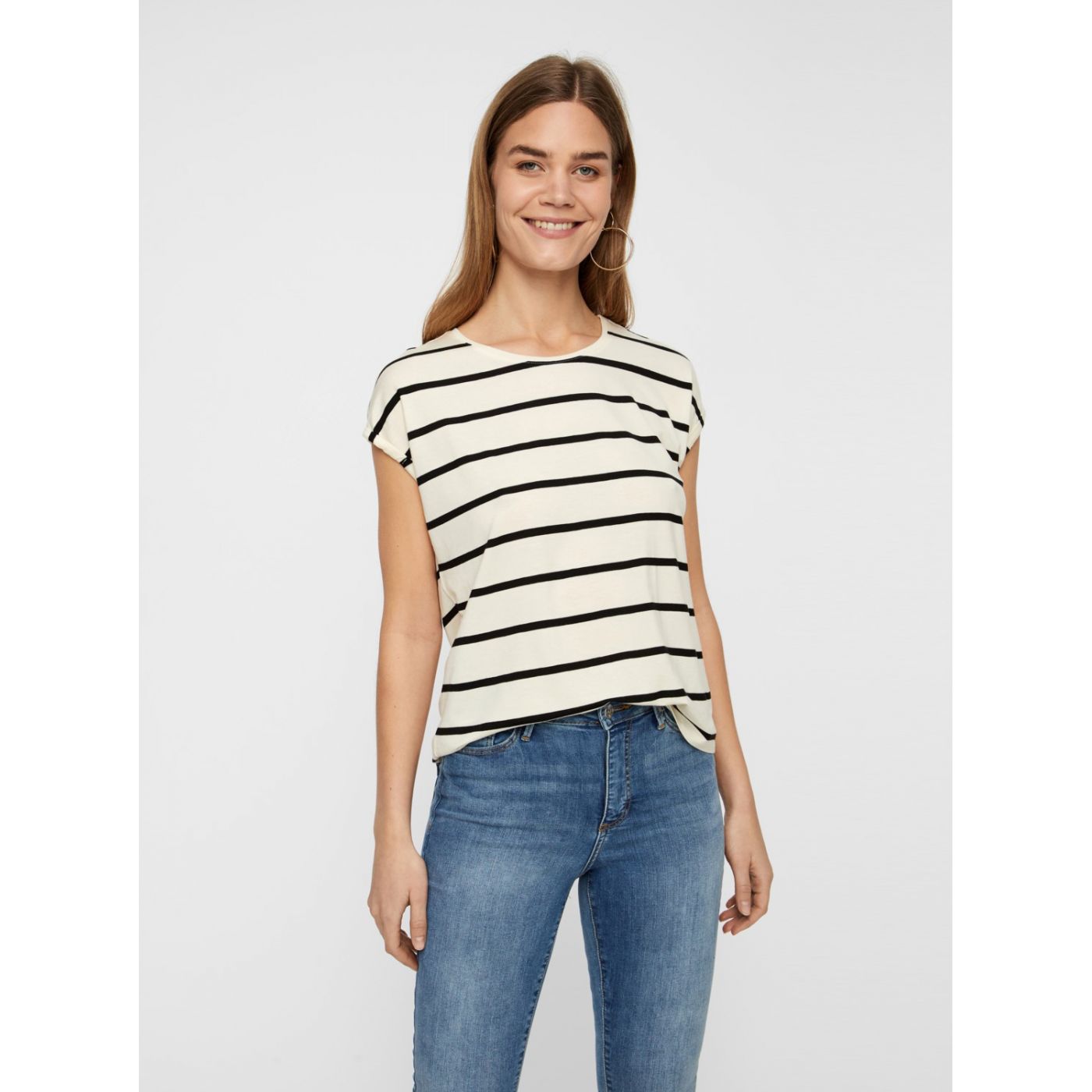 Cream striped basic T-shirt VERO MODA