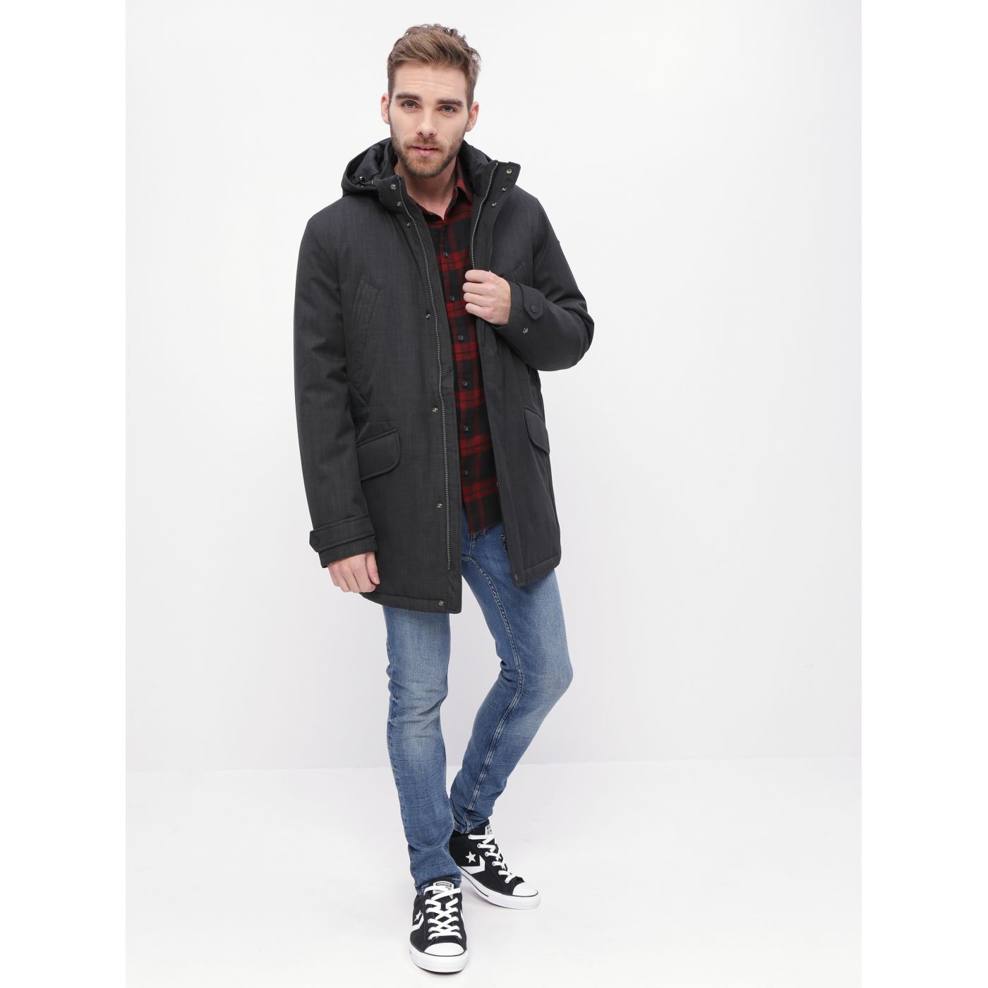 Dark grey men's water repellent winter parka Geox Winfred