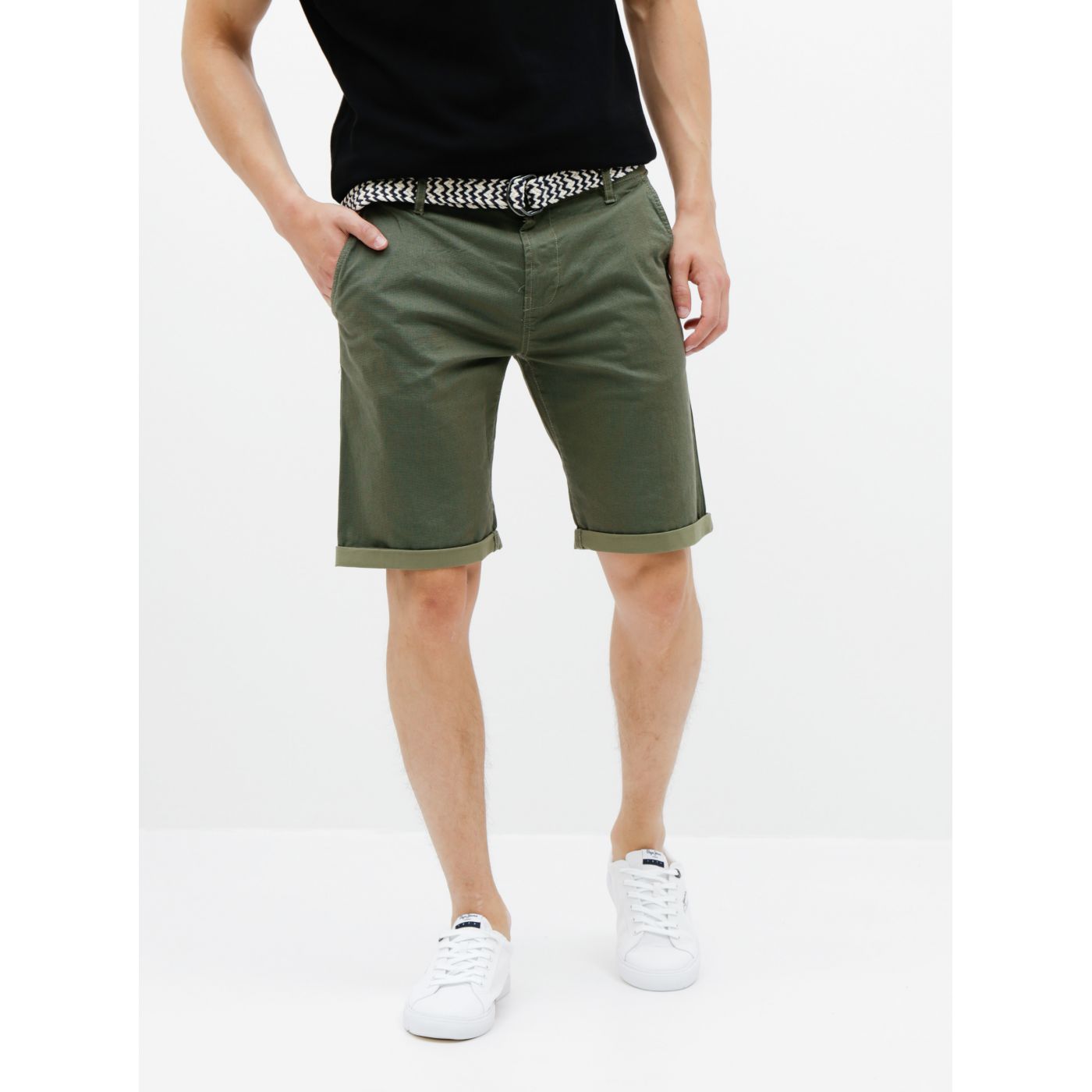 Khaki Chino Shorts with Shine Original Belt