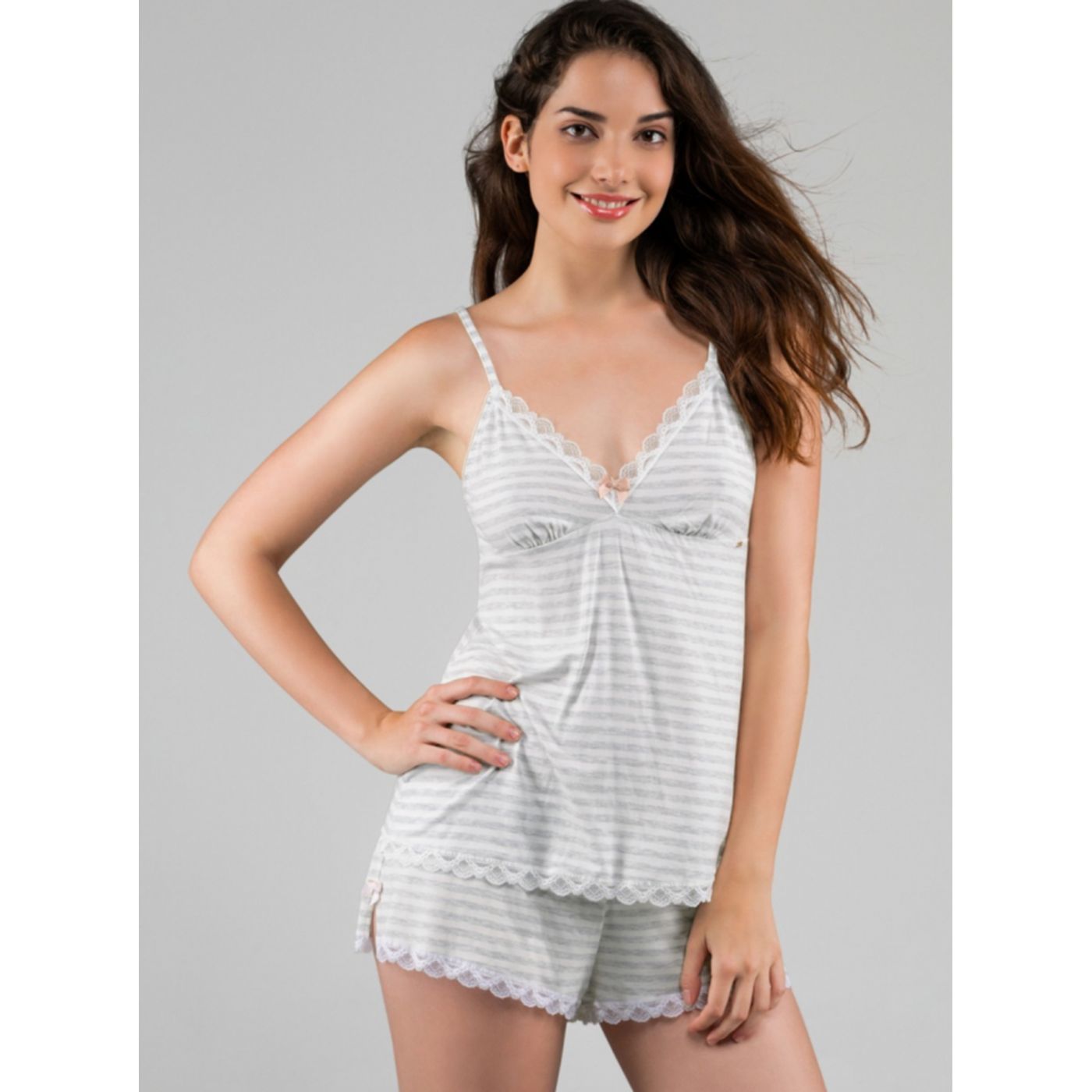 DORINA Grey Striped Pajama Shorts