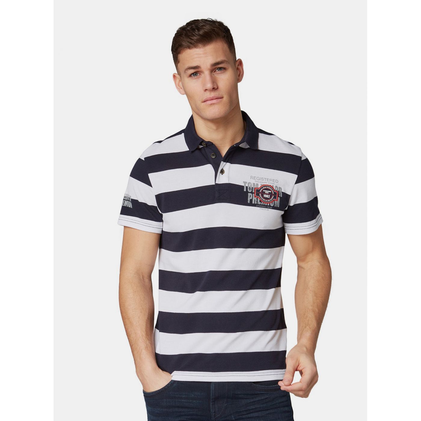 White-blue Men's Striped Regular Fit Polo T-Shirt Tom Tailor