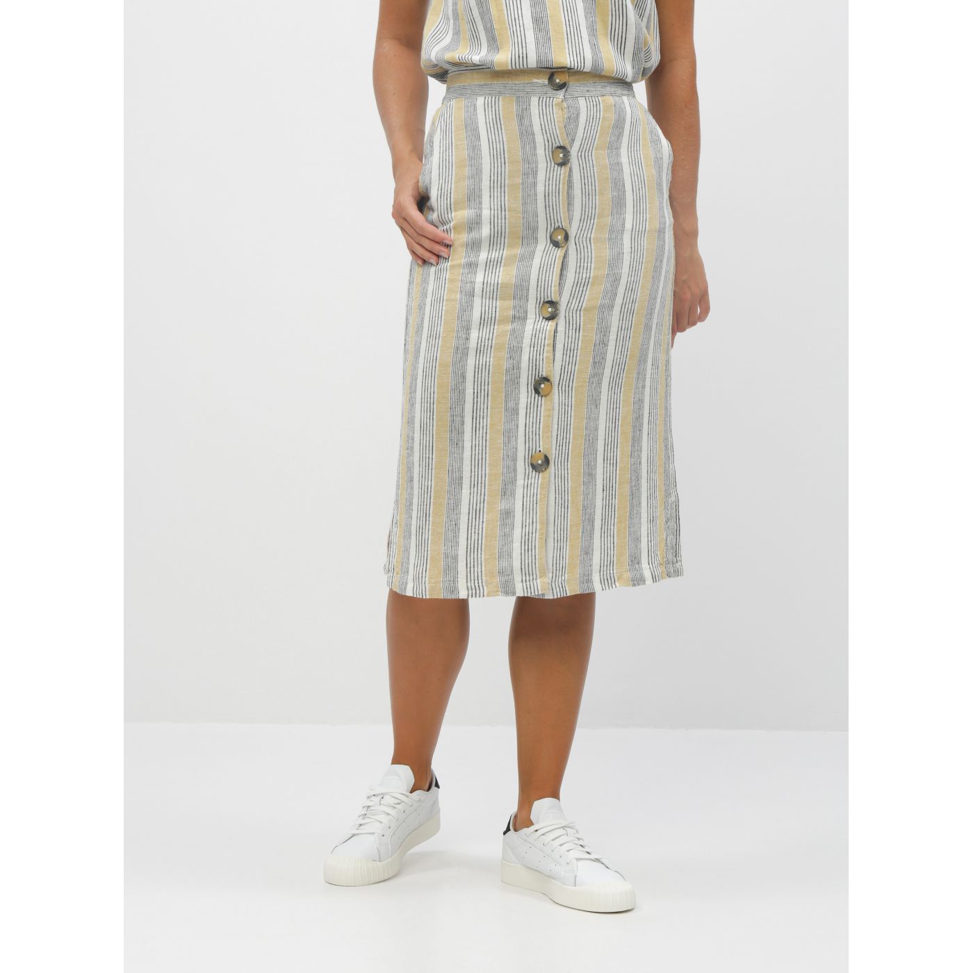 M&Co Cream-beige striped linen skirt