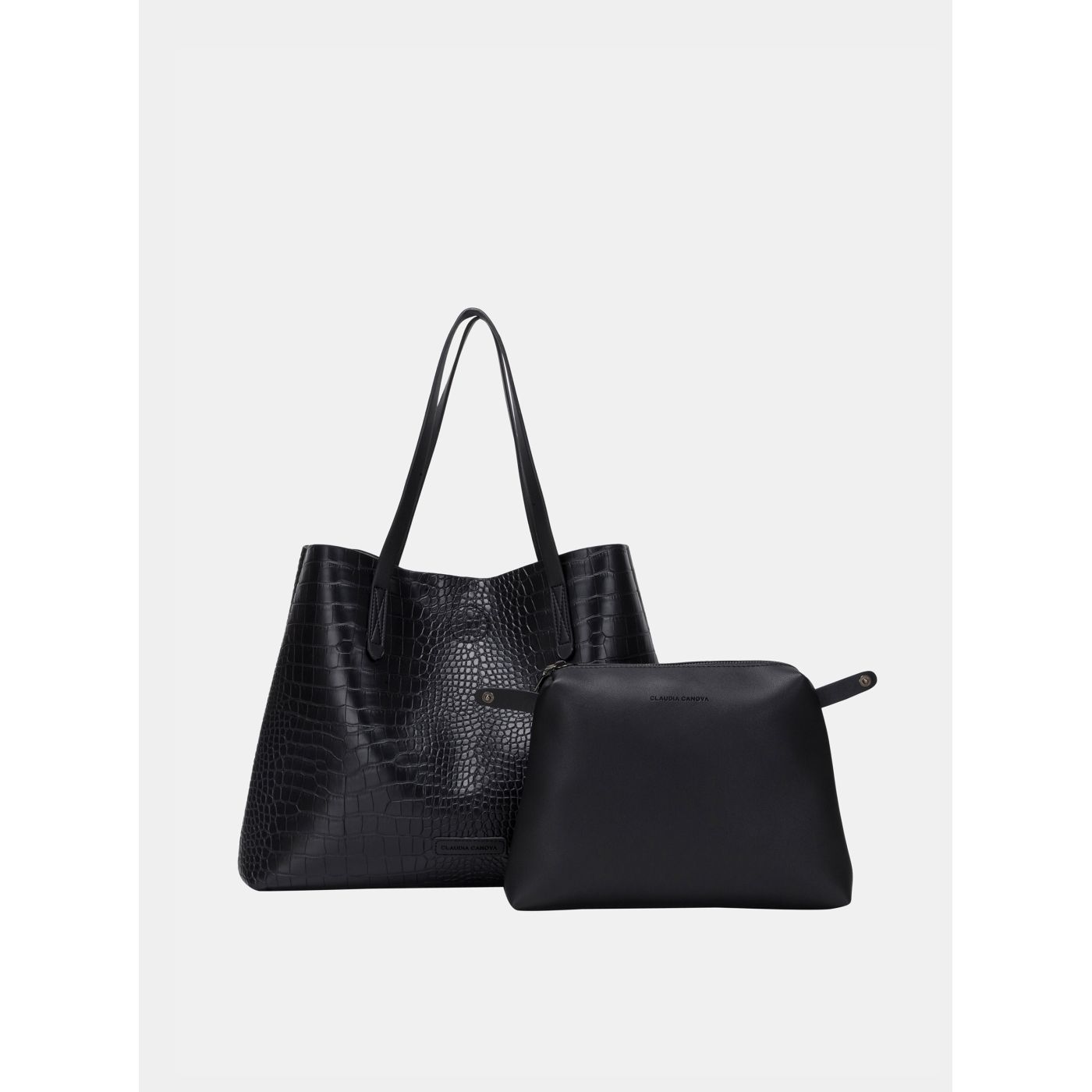 Black shopper with crocodile pattern and removable claudia canova ophelia case