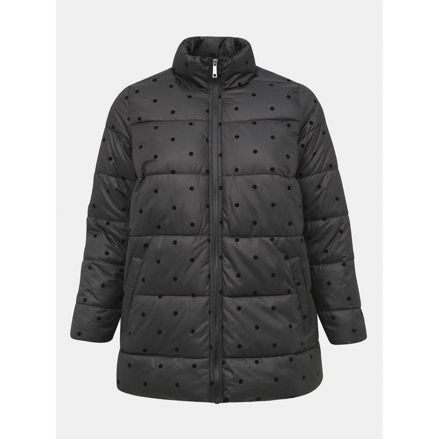 Zizzi Dot Black Polka Dot Quilt Winter Jacket