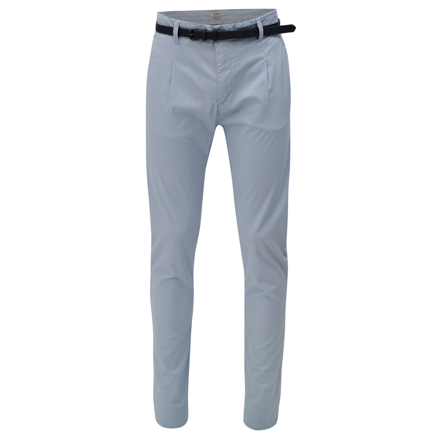 Light blue chino pants with dstrezzed belt