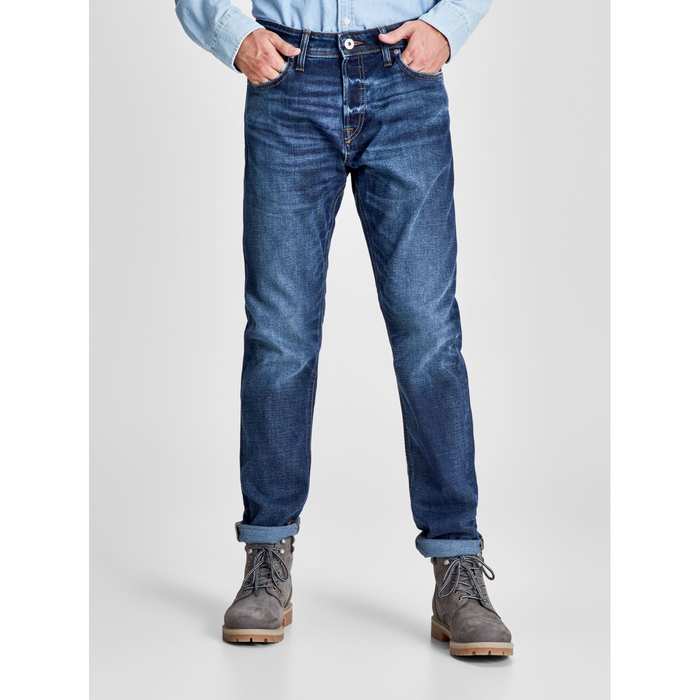 Blue annealed jeans with jack & jones original effect