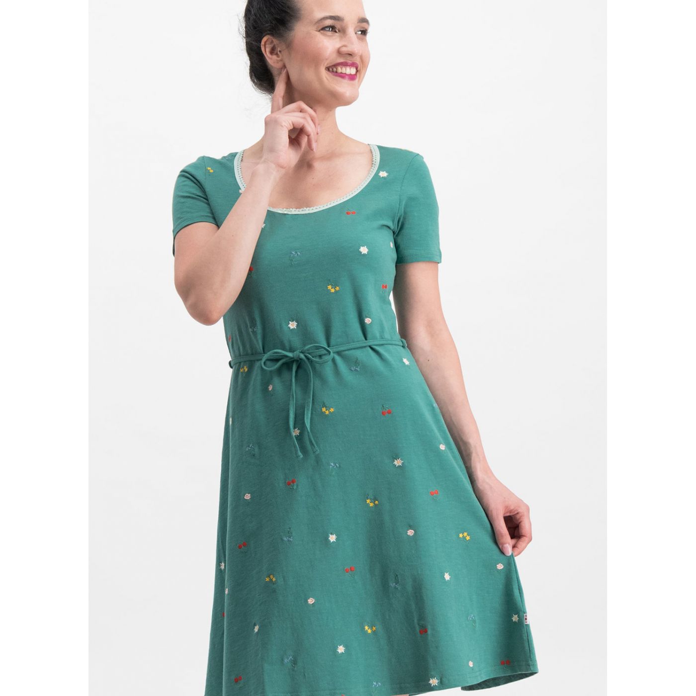 Blutsgeschwister Green Dress with Embroidery