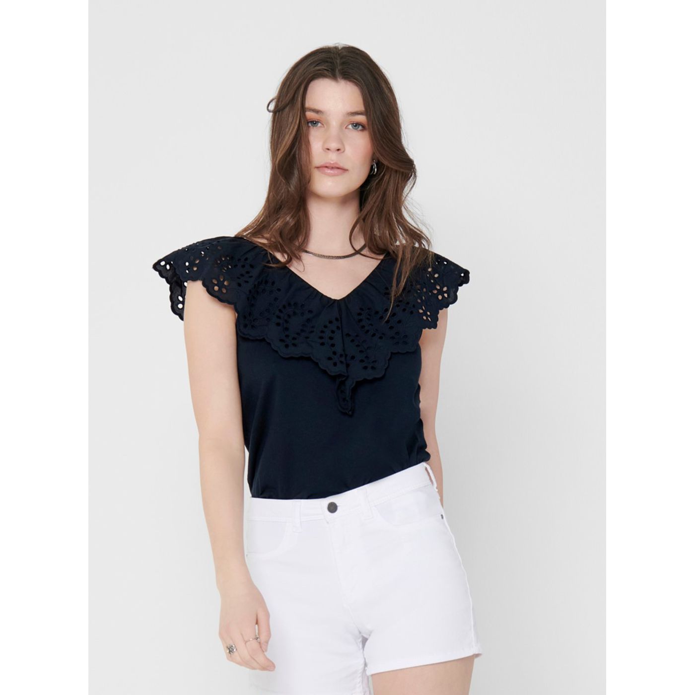Dark blue blouse with madeira Jacqueline de Yong Alba