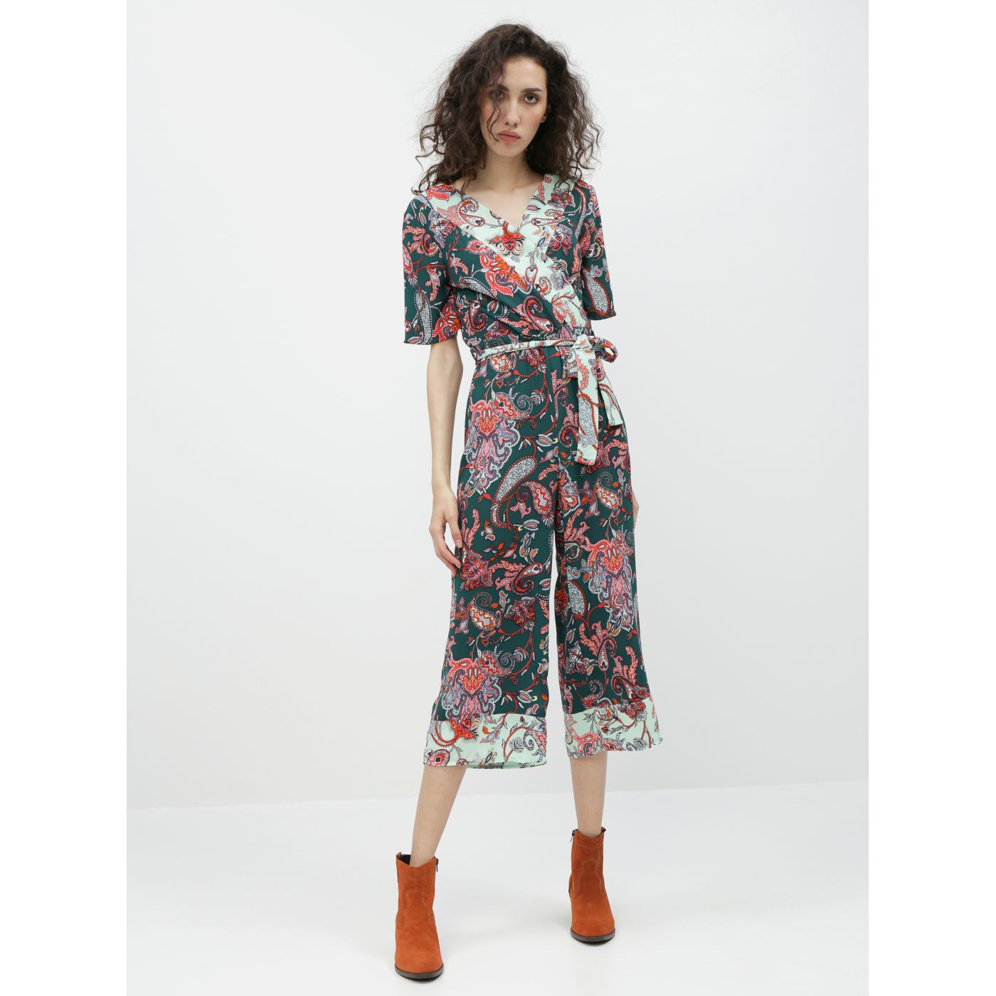 Dark green patterned jumpsuit with translated neckline Dorothy Perkins