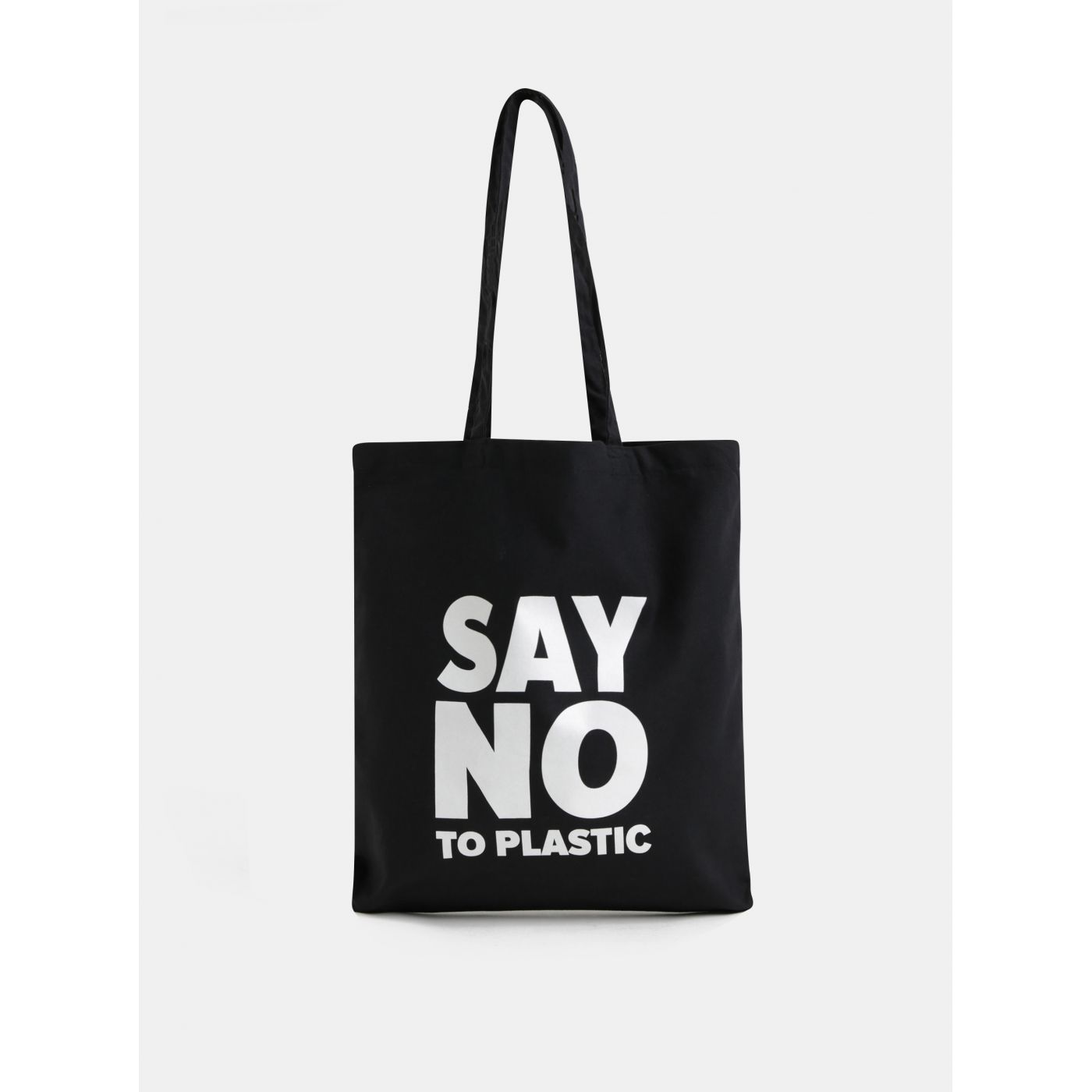 Black canvas bag with printed ZOOT Original Say no to plastic