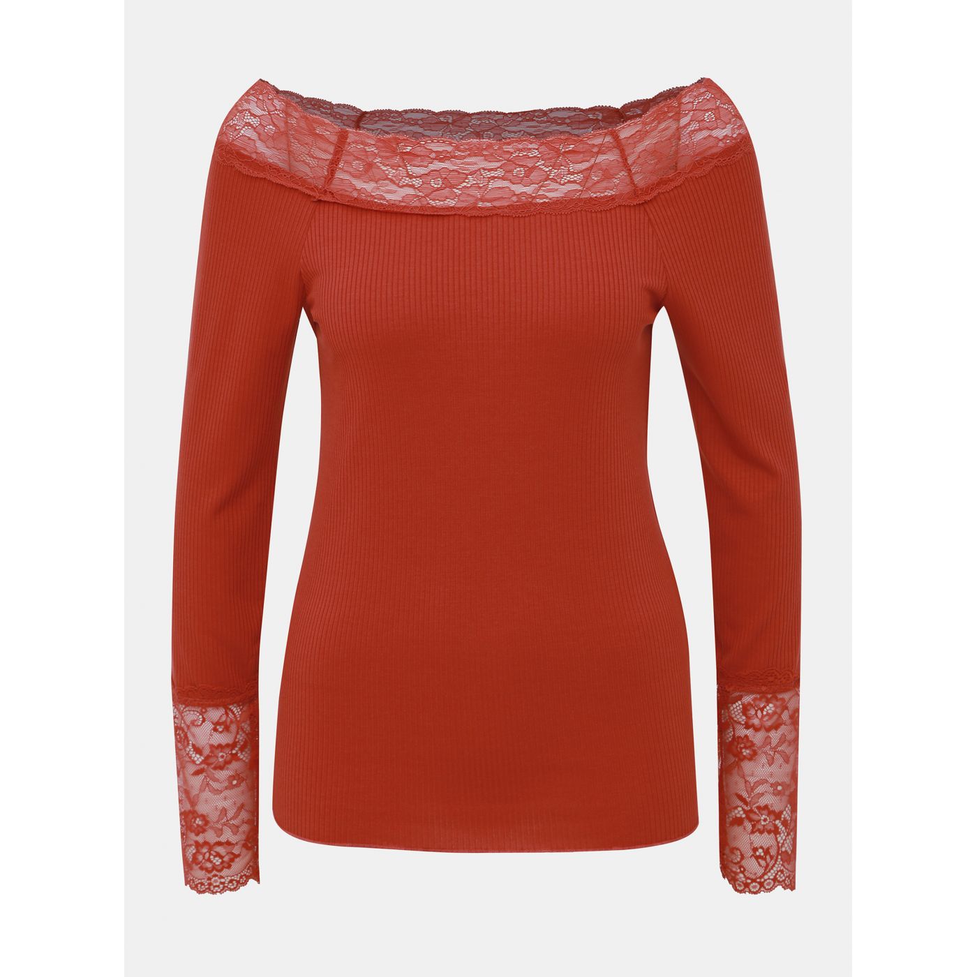 Brick T-shirt with lace VILA Sofi