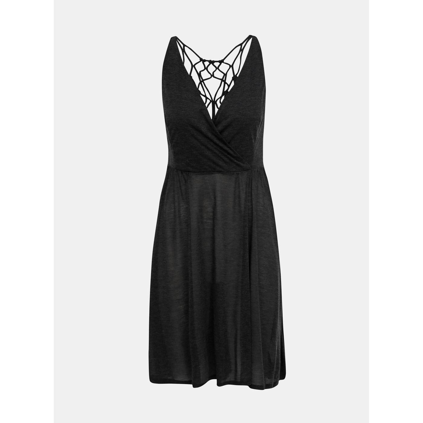 Dark grey beach dress with prAna Delori openings