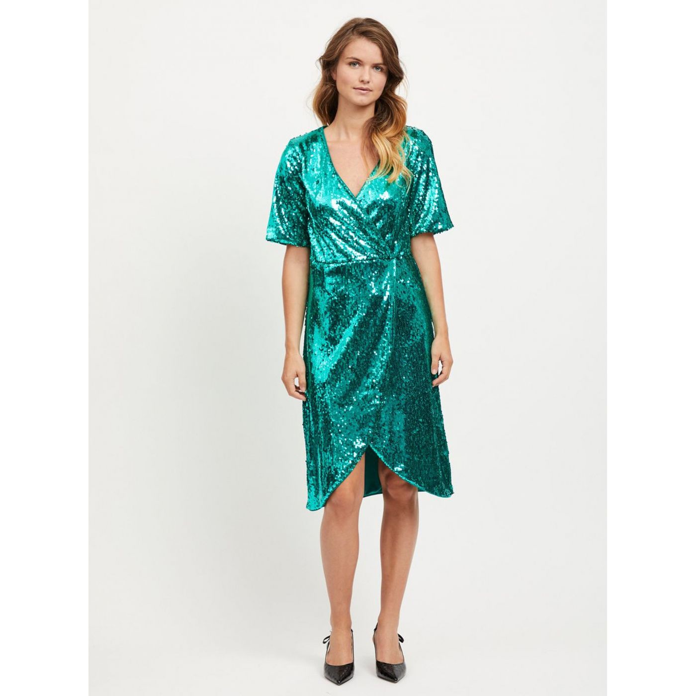 Green dress with sequins VILA Lilja