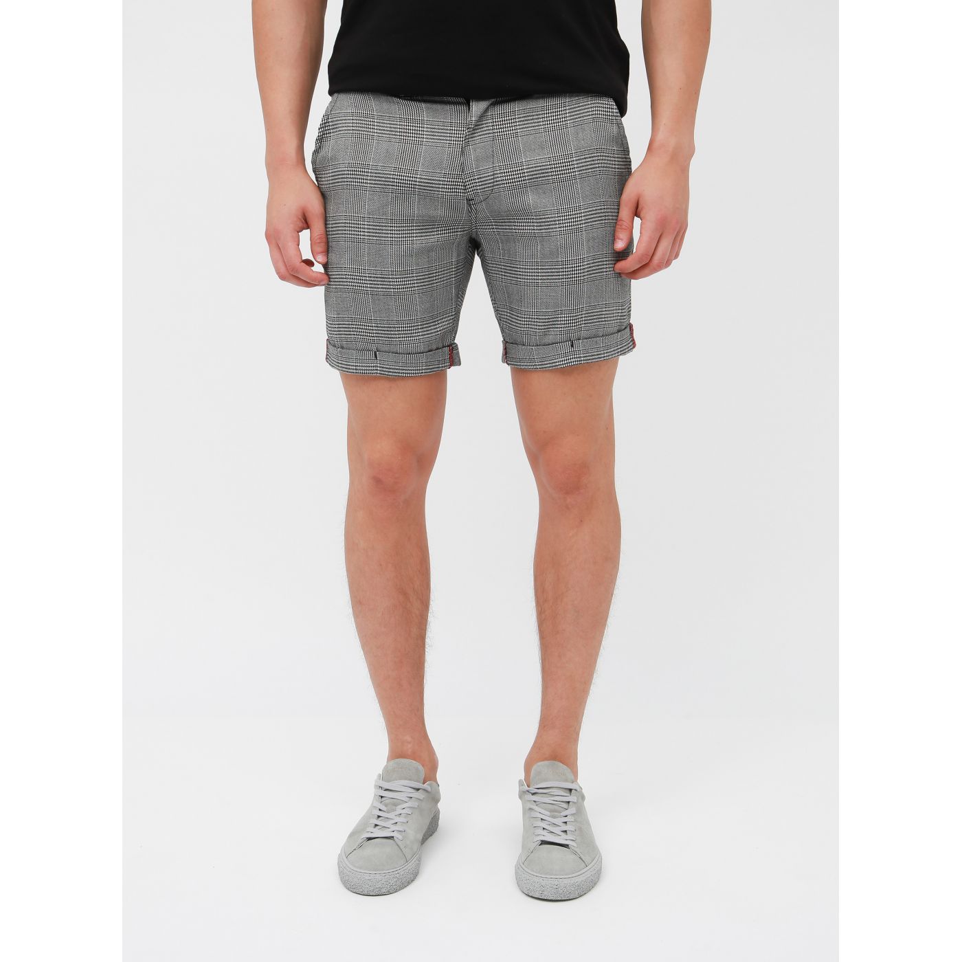 Grey Plaid Shorts Blend