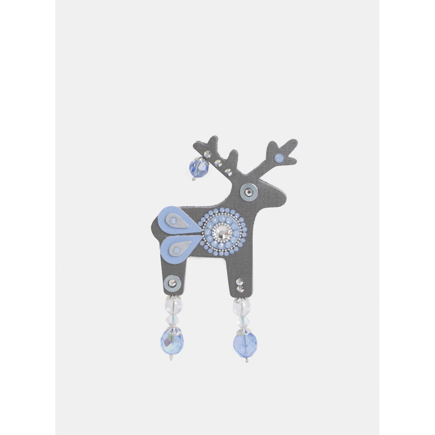 Grey large brooch with rhinestones Swarovski Crystals Deers Frost