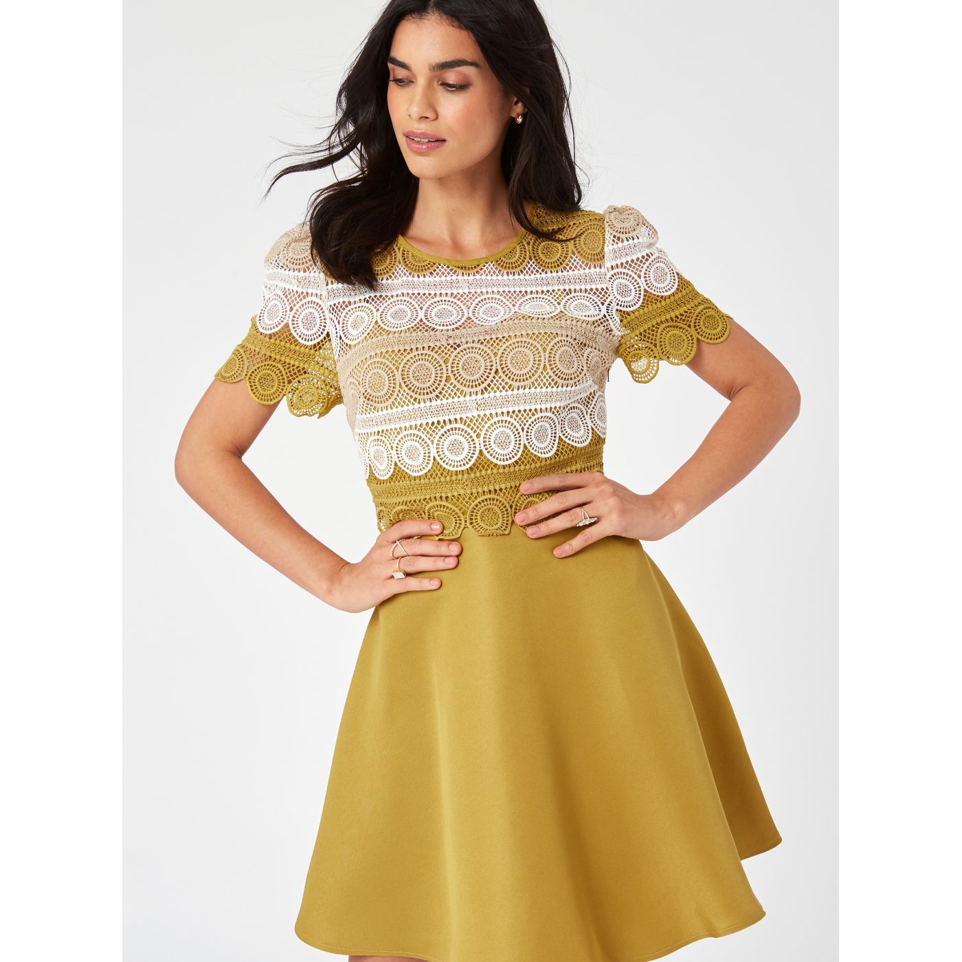 Mustard Dress with Little Mistress Lace