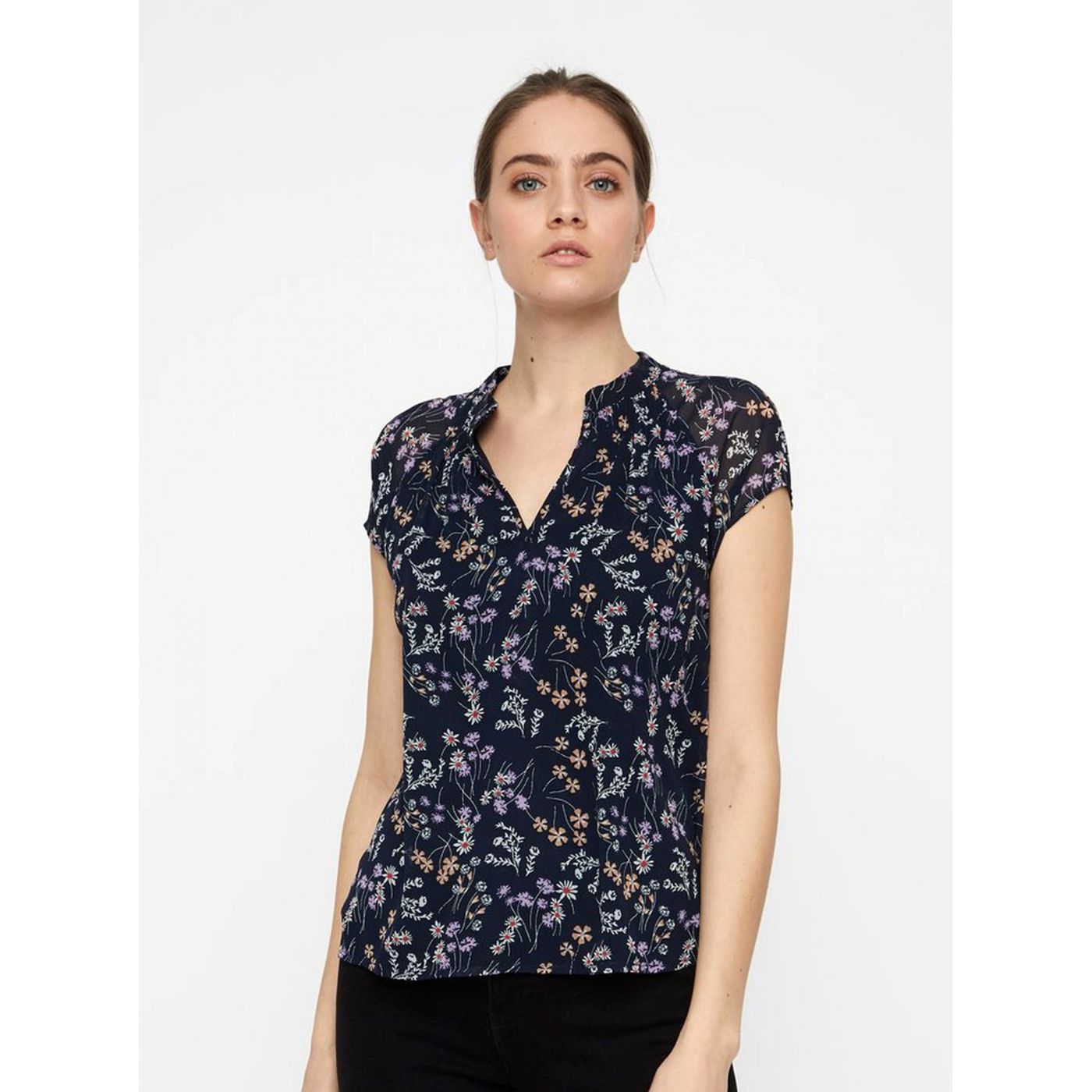 Dark blue floral blouse VERO MODA Lotus