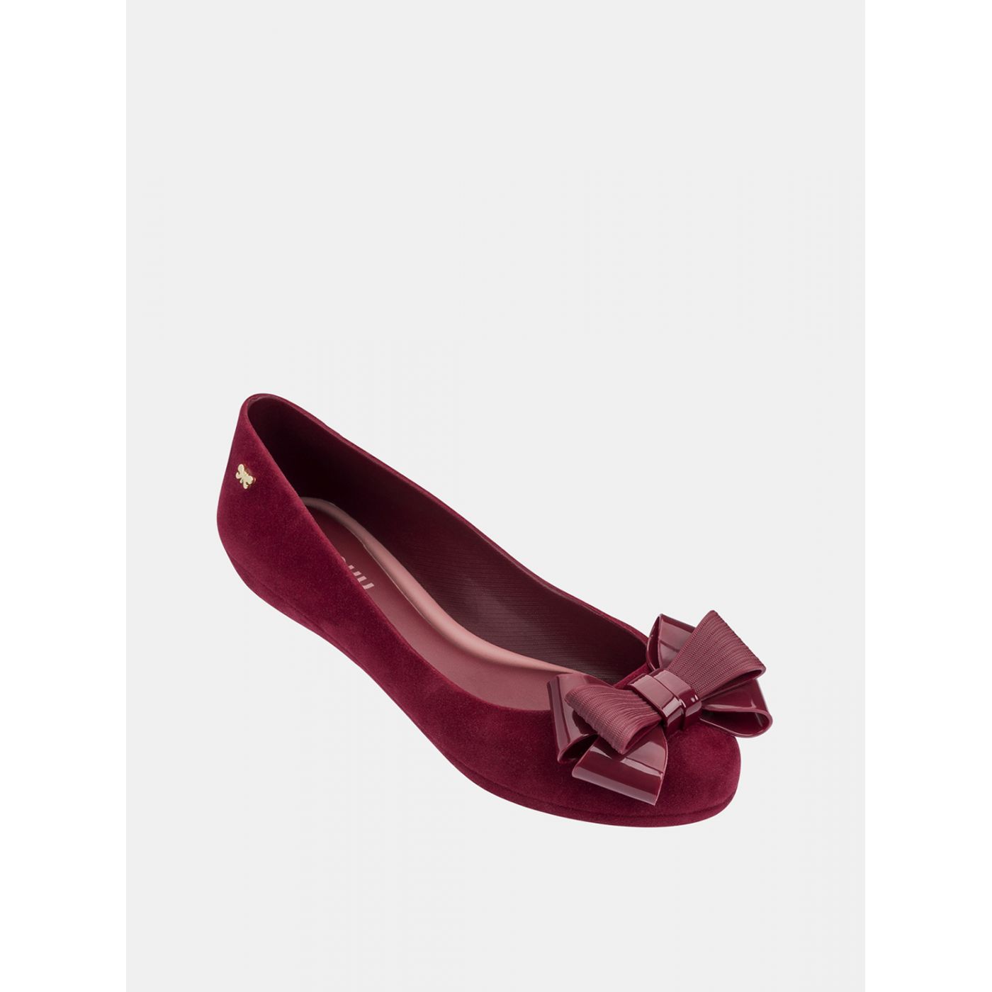 Burgundy ballerinas in suede with Zaxy Pop flocket bow