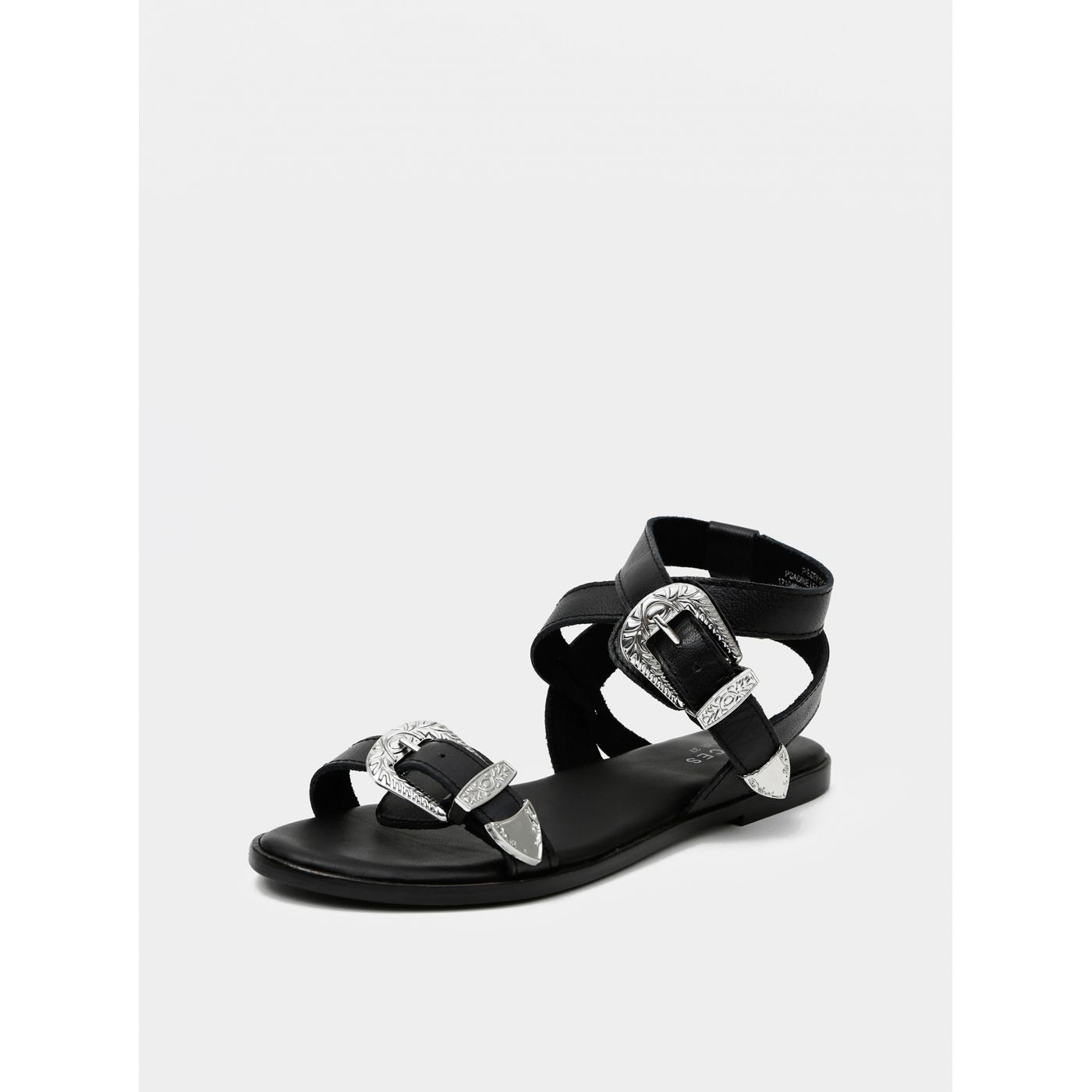 Black Leather Sandals Pieces Adine