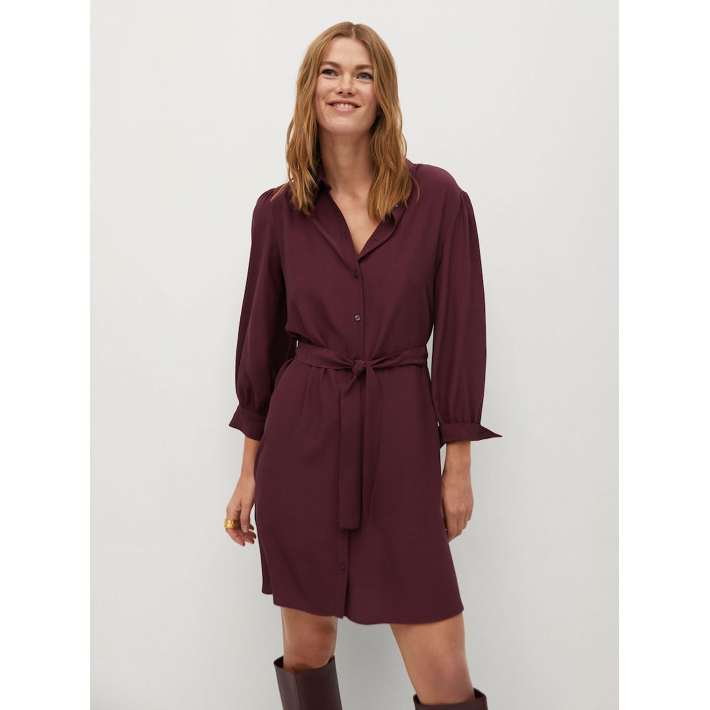 Mango Burgundy Shirt Dress