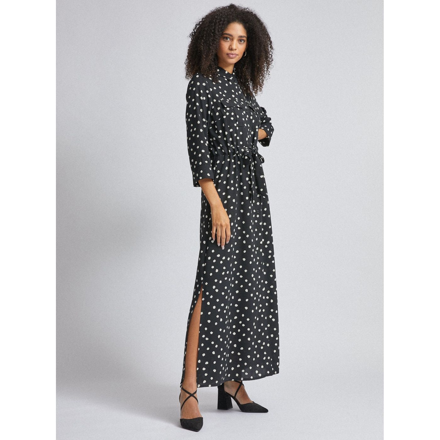 Black dotted shirt maxi dress by Dorothy Perkins