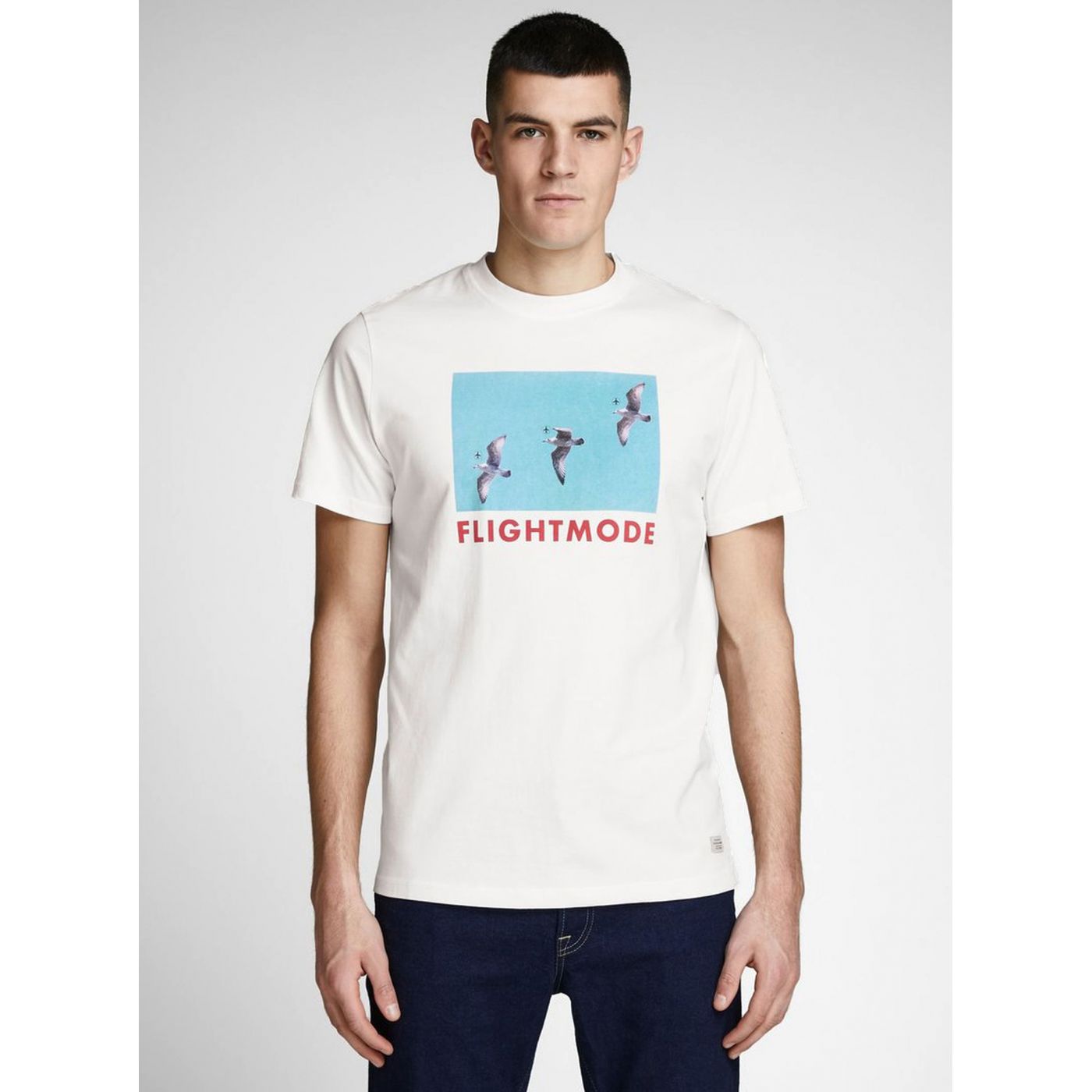 Cream Slim Fit T-Shirt printed with Jack & Jones Messenger