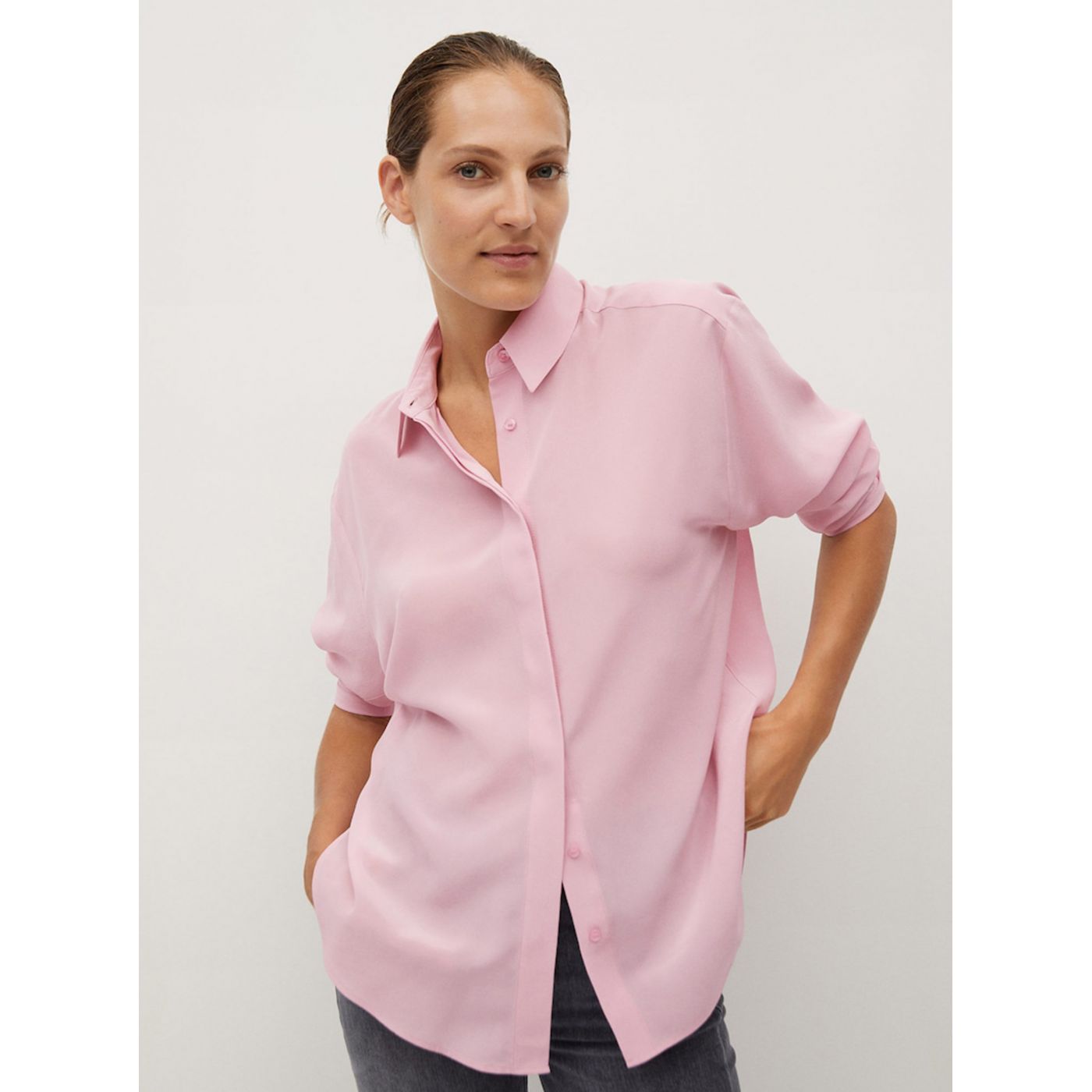 Pink Loose Silk Shirt Mango