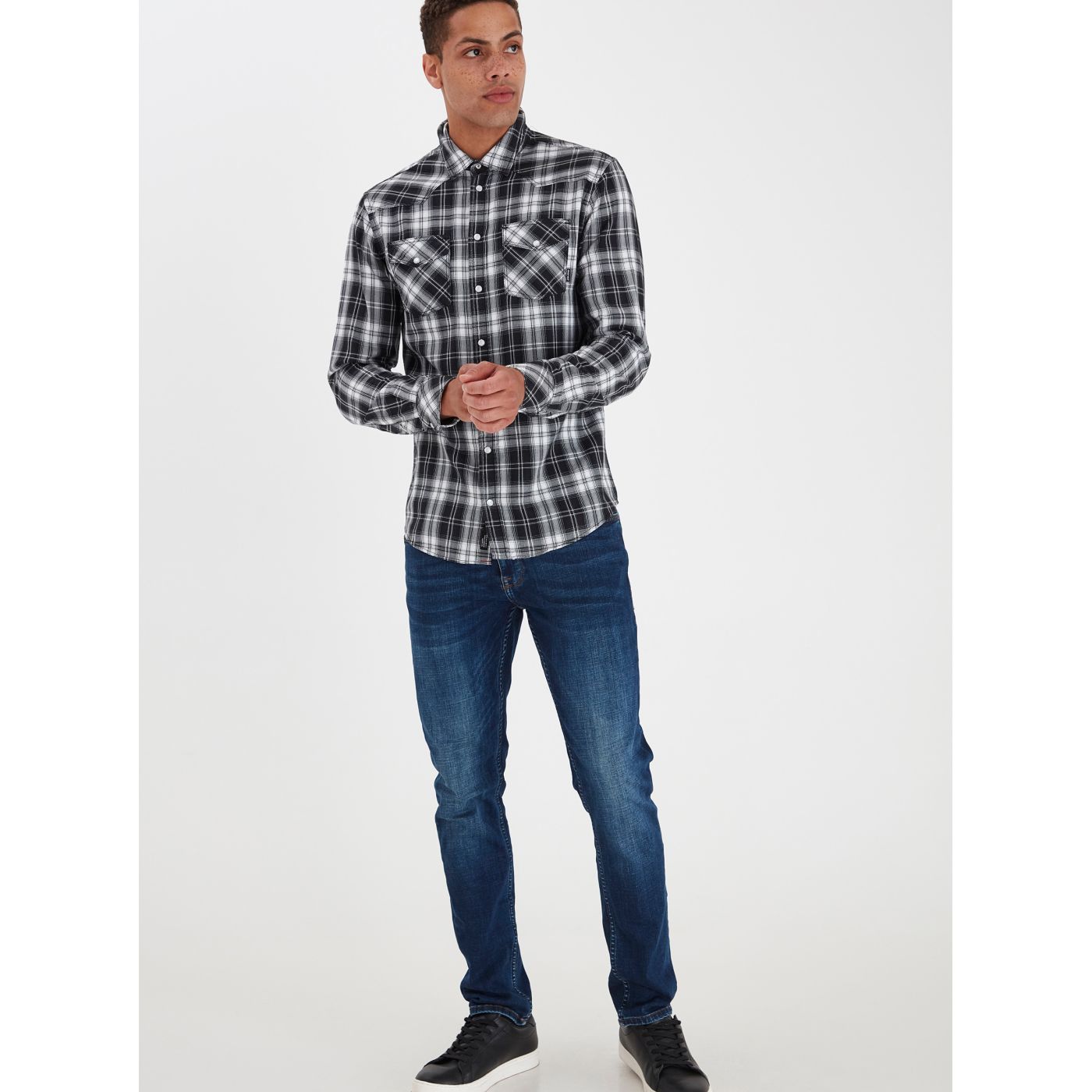 Grey Plaid Shirt Blend
