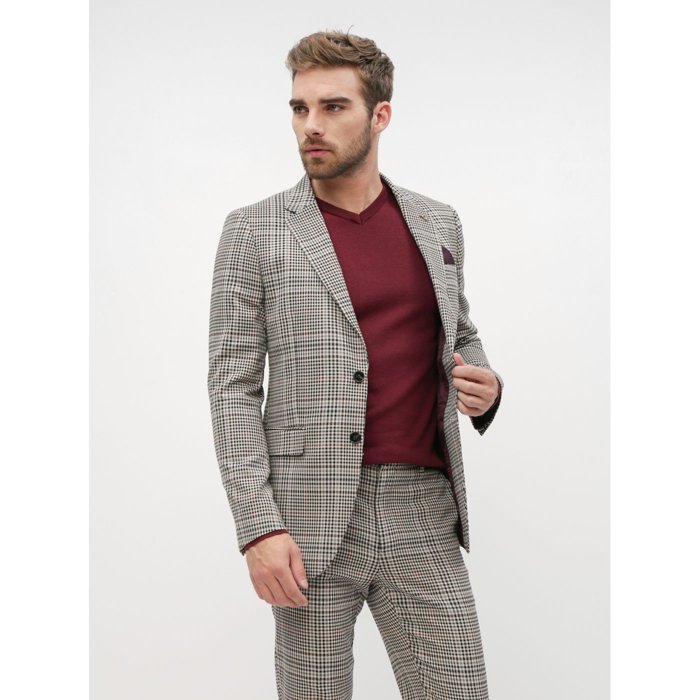 Beige Plaid Suit Skinny Fit Jacket Burton Menswear London