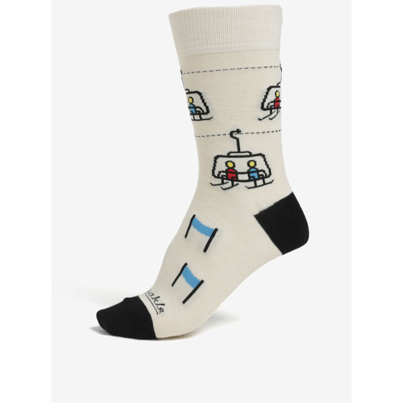 Black-cream unisex socks with ski slope motif Fusakle Chopok winter
