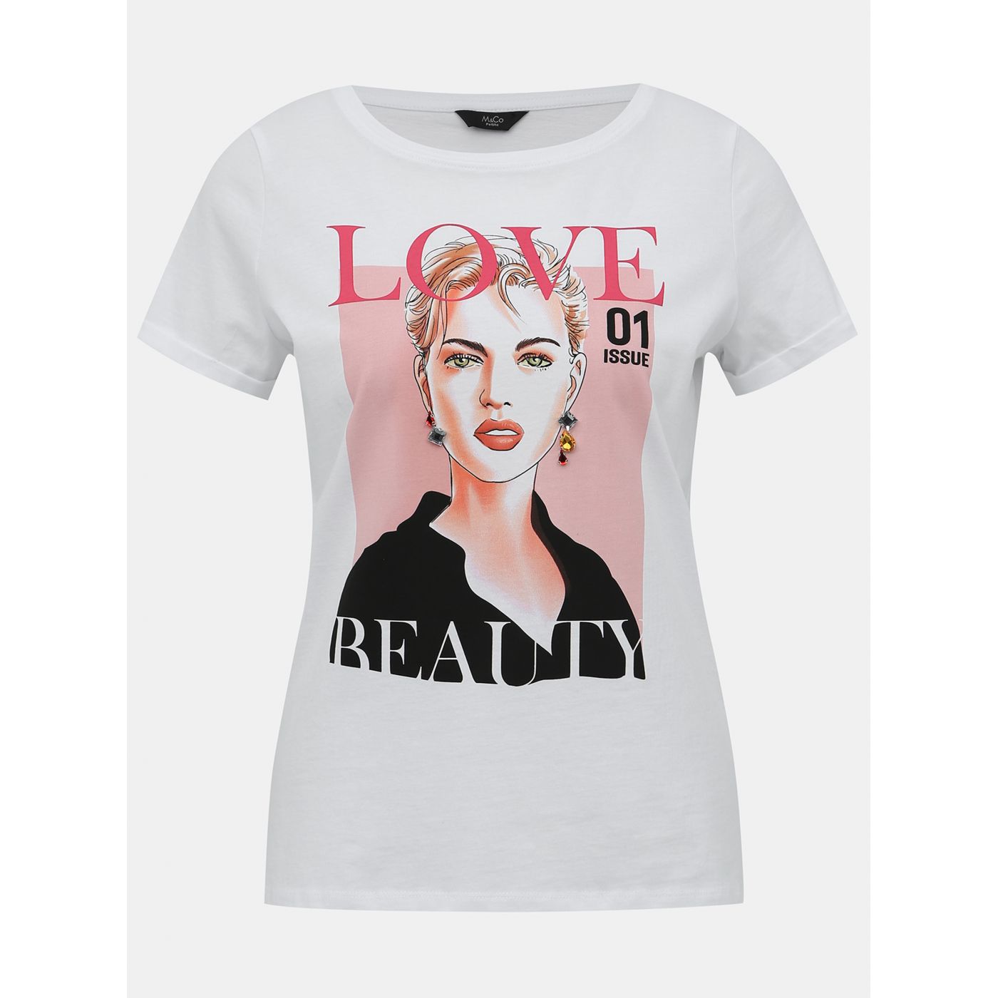 M&Co Petite Printed White T-Shirt