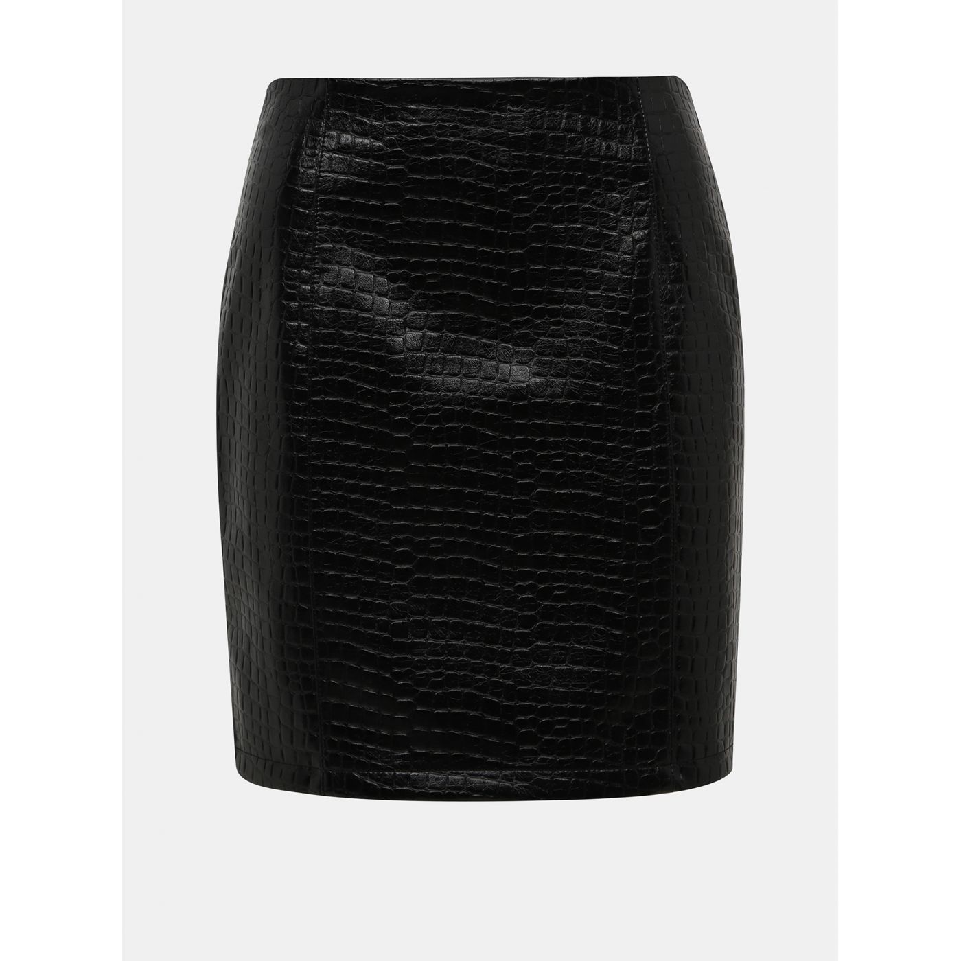 Black leather miniskirt with crocodile pattern VILA Crocodile