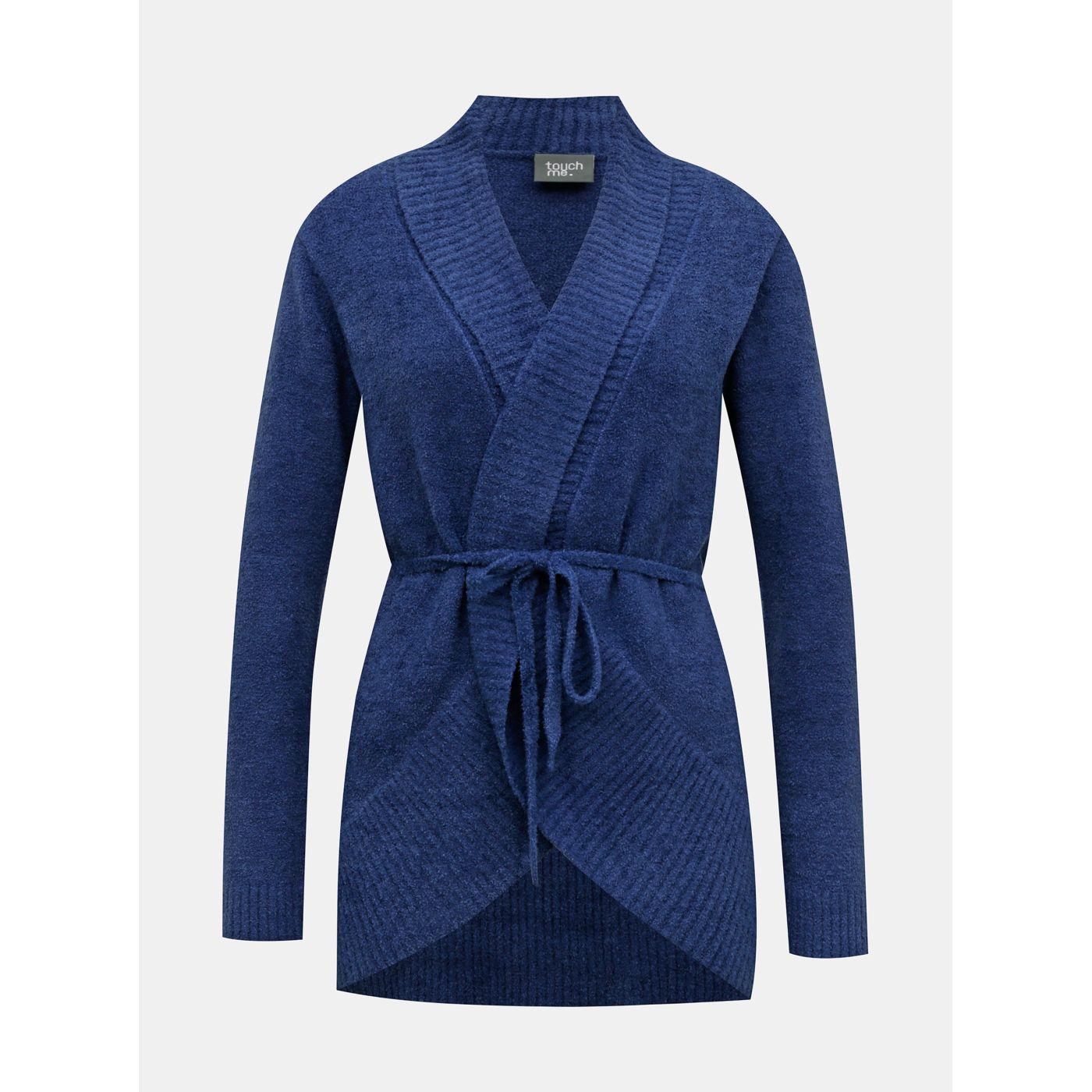 Blue cardigan with touch me binding. Caro