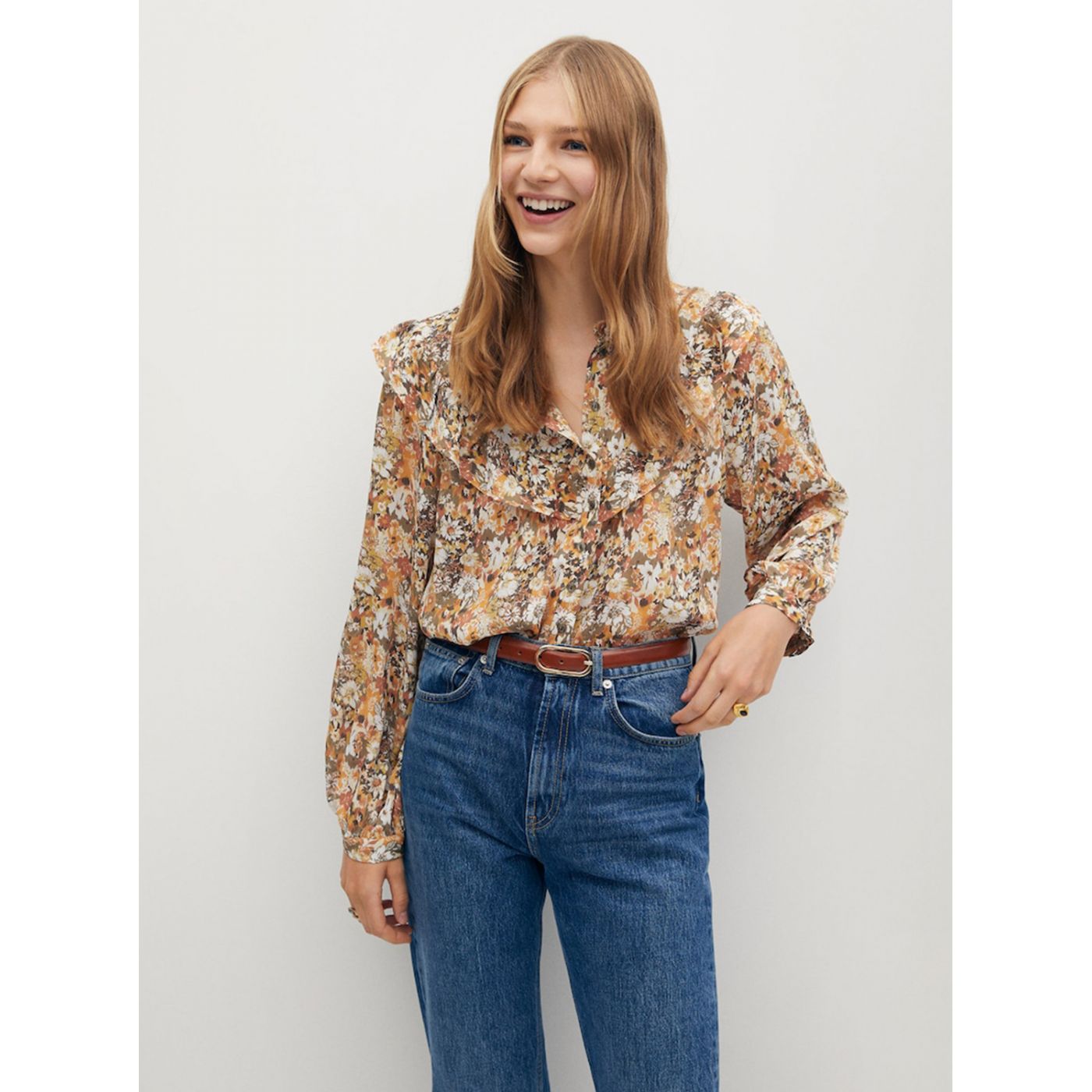 Brown Flowered Mango Blouse