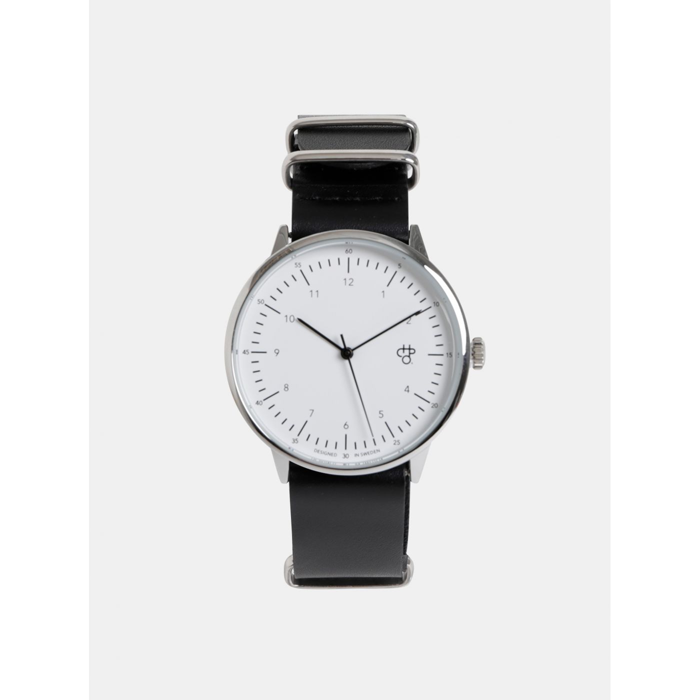 Unisex watch in silver with black leather belt CHPO Harold