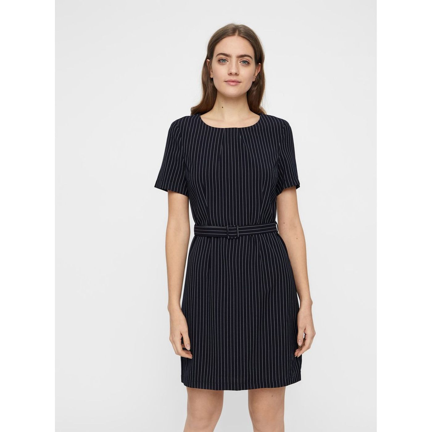 Dark blue striped dress with belt VERO MODA Helena