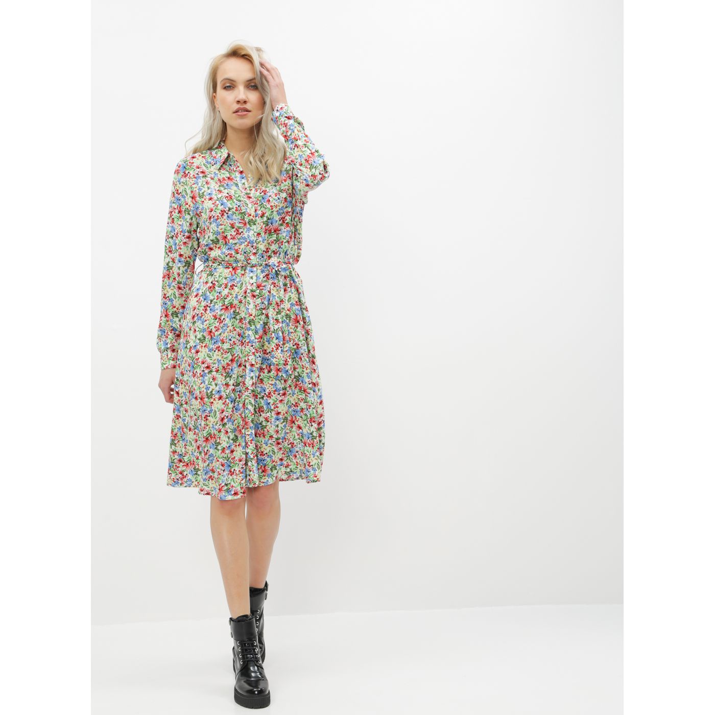 Green-white floral shirt dress ONLY Floral