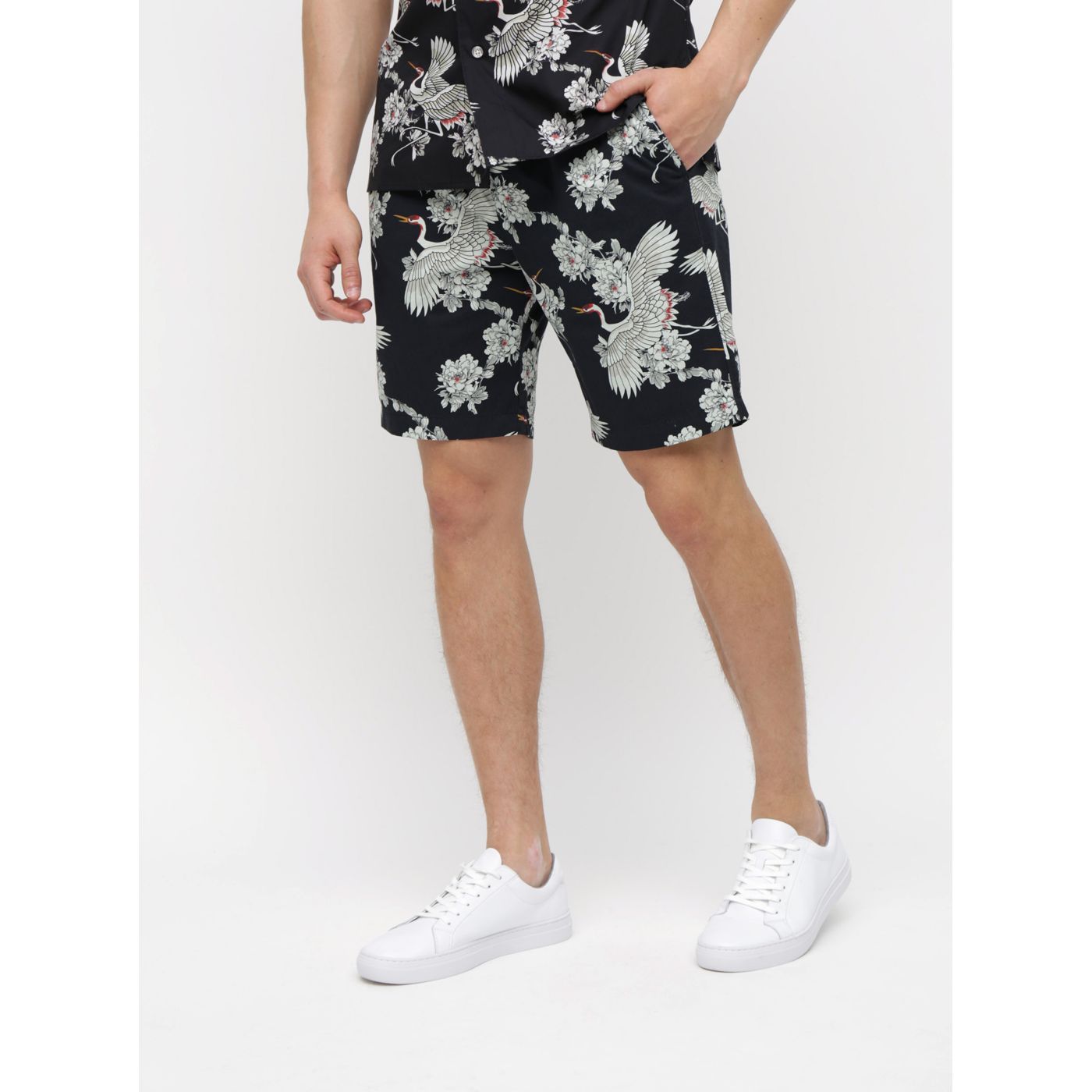Black Patterned Shorts with Pockets Selected Homme