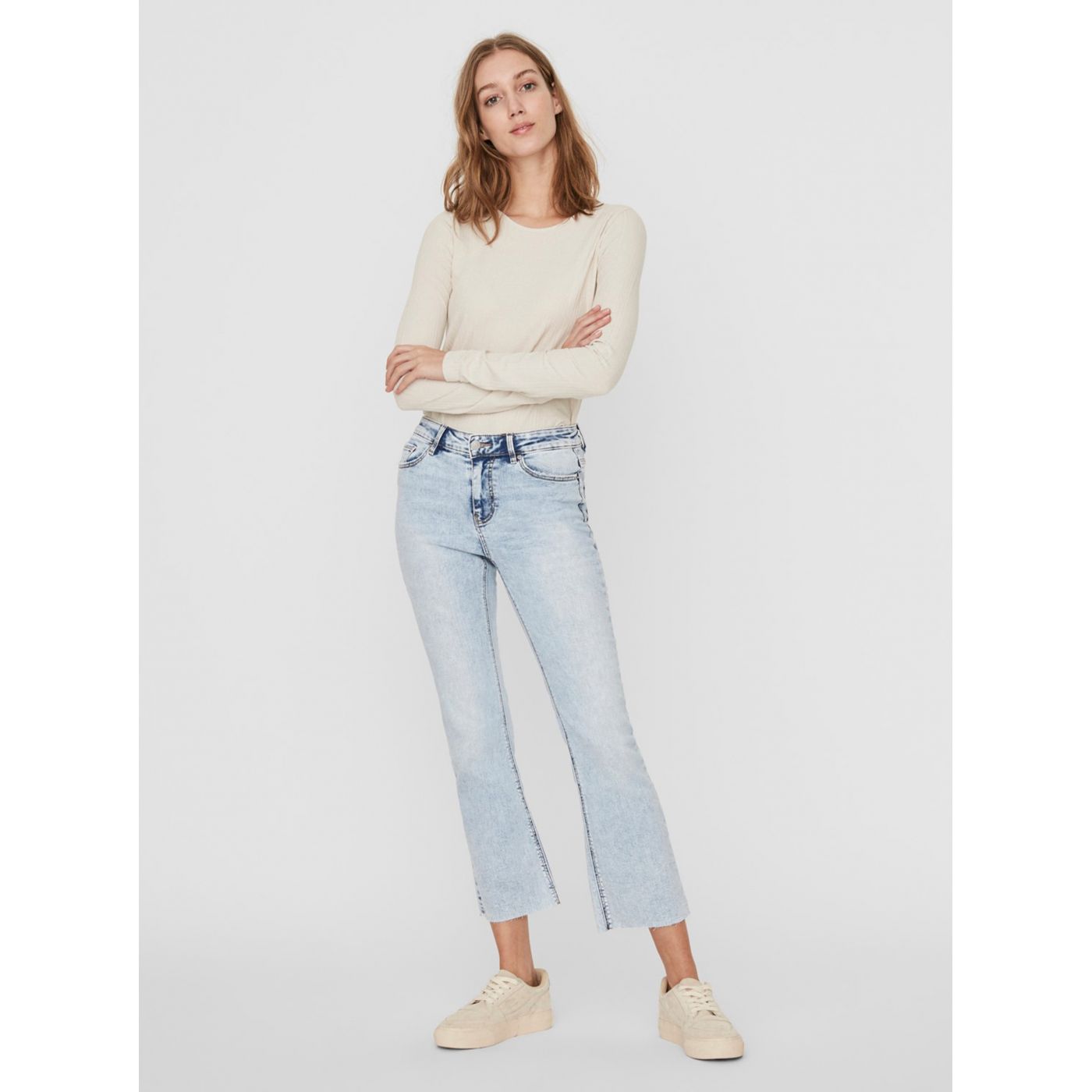 CREAM RIBBED T-SHIRT AWARE by VERO MODA Ketti