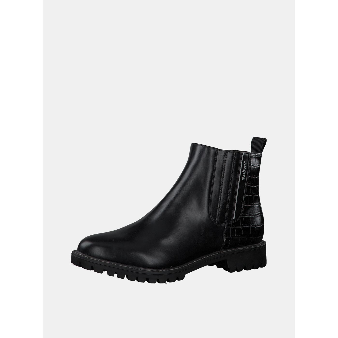 Black women's chelsea boots with crocodile pattern s.Oliver