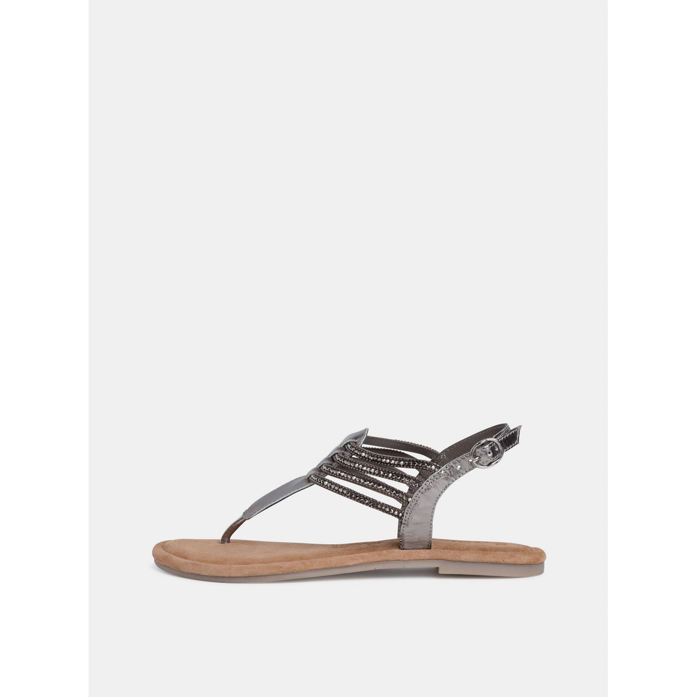 Leather sandals in silver with Tamaris beads