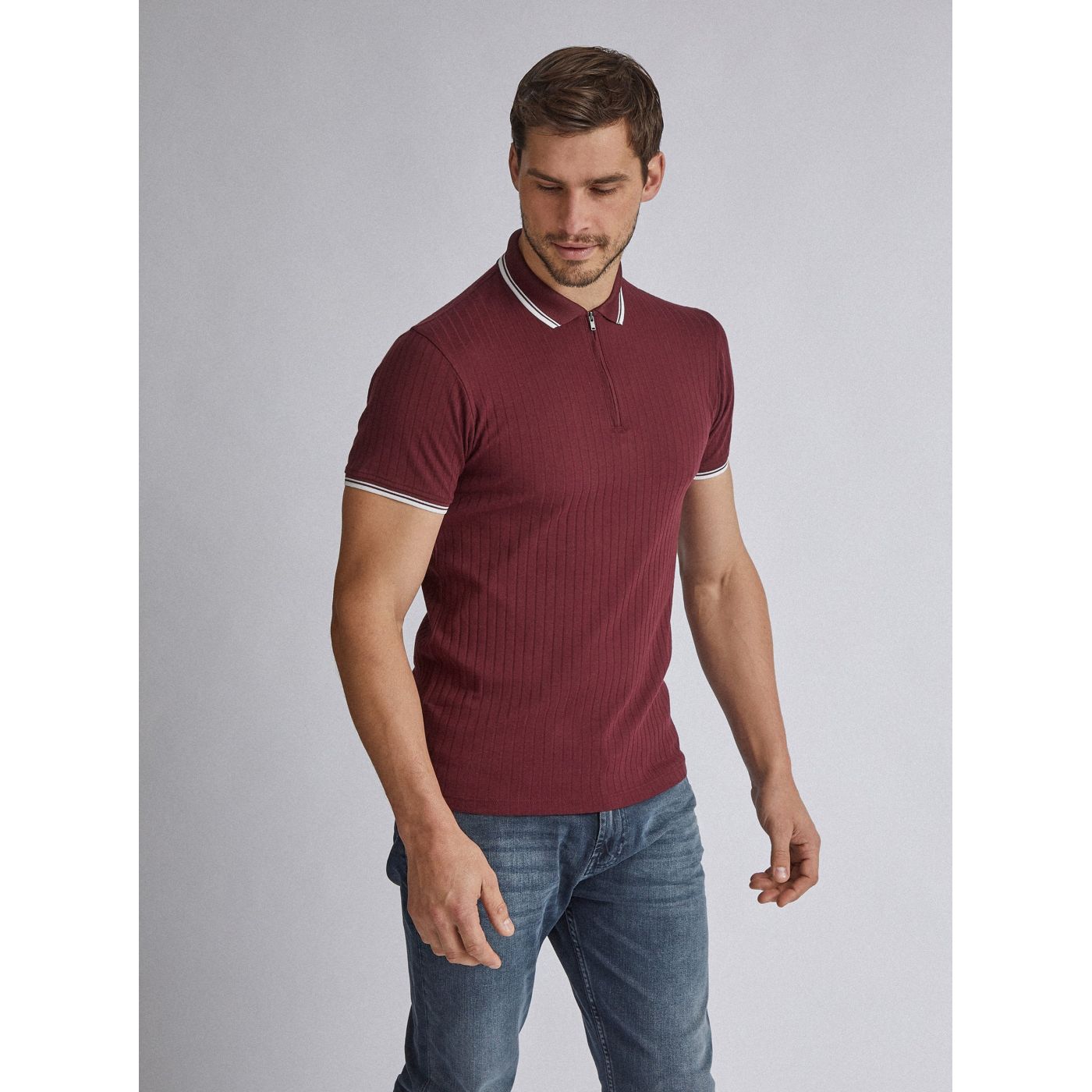 Burton Menswear London Burgundy Ribbed Polo T-Shirt