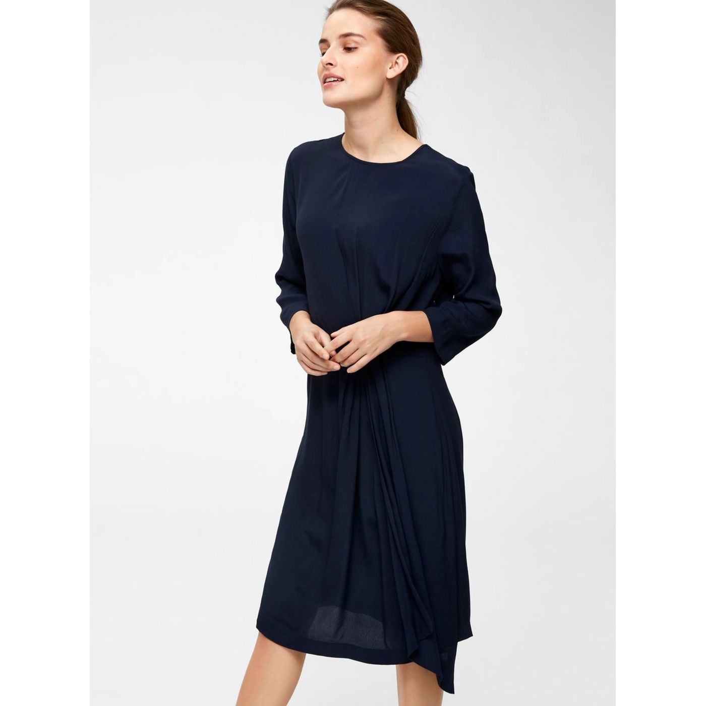 Dark Blue Dress with Draped On Side Selected Femme Kiara