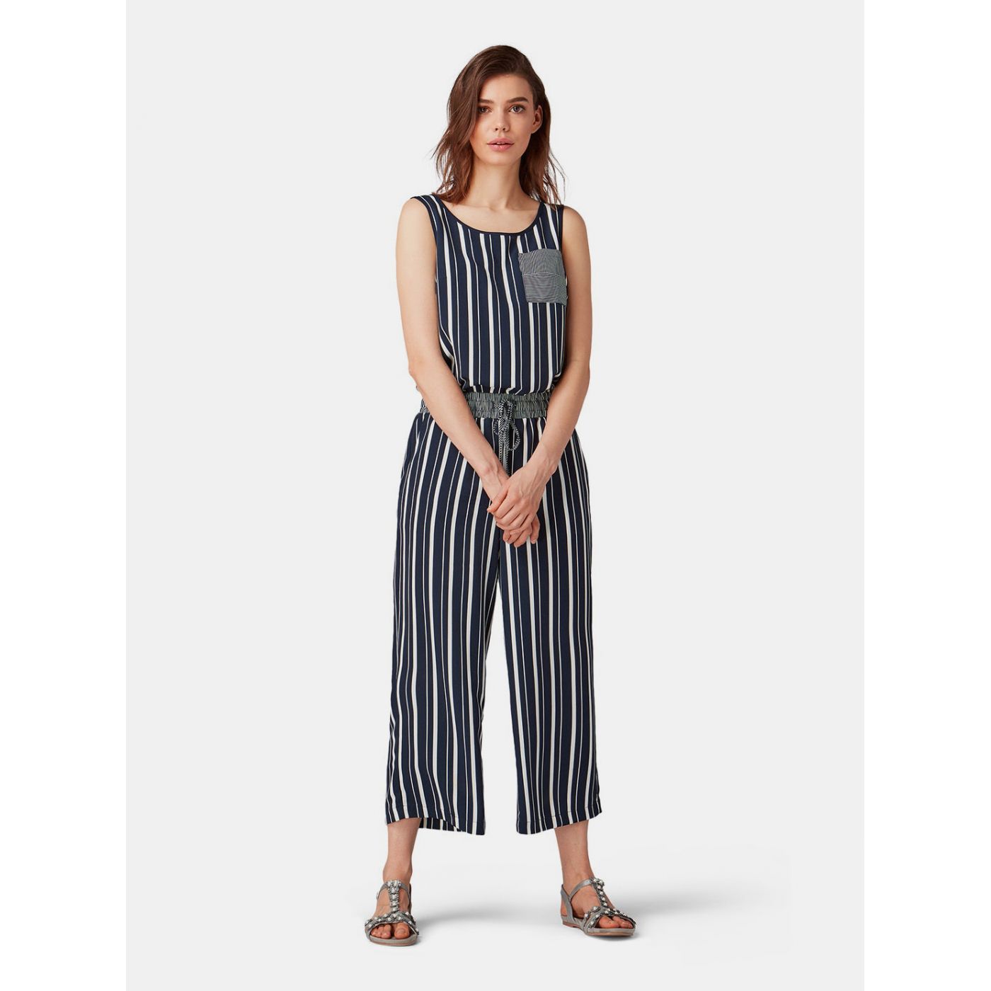 Tom Tailor's Dark Blue Women's Striped Jumpsuit
