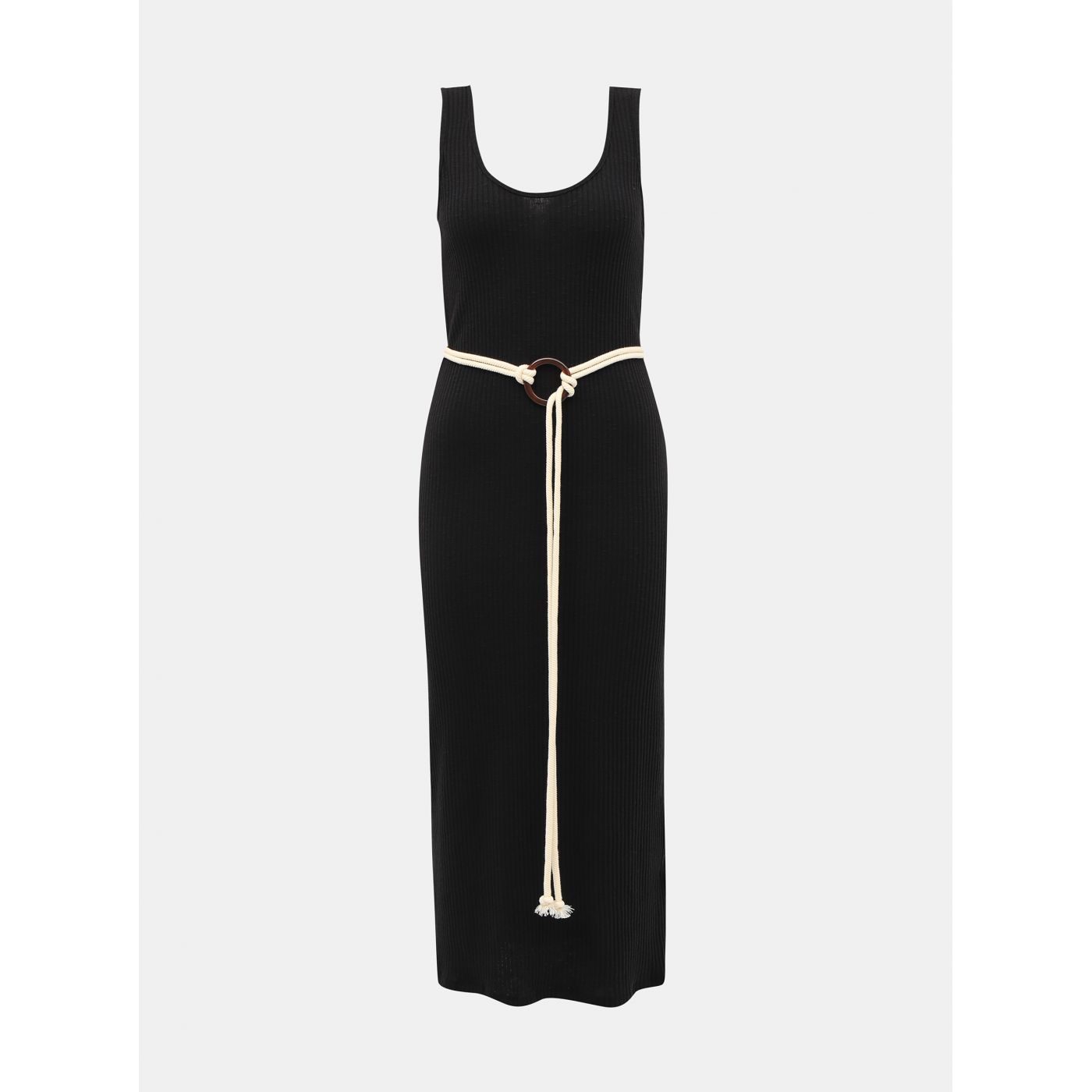 Black ribbed dress with alcott belt