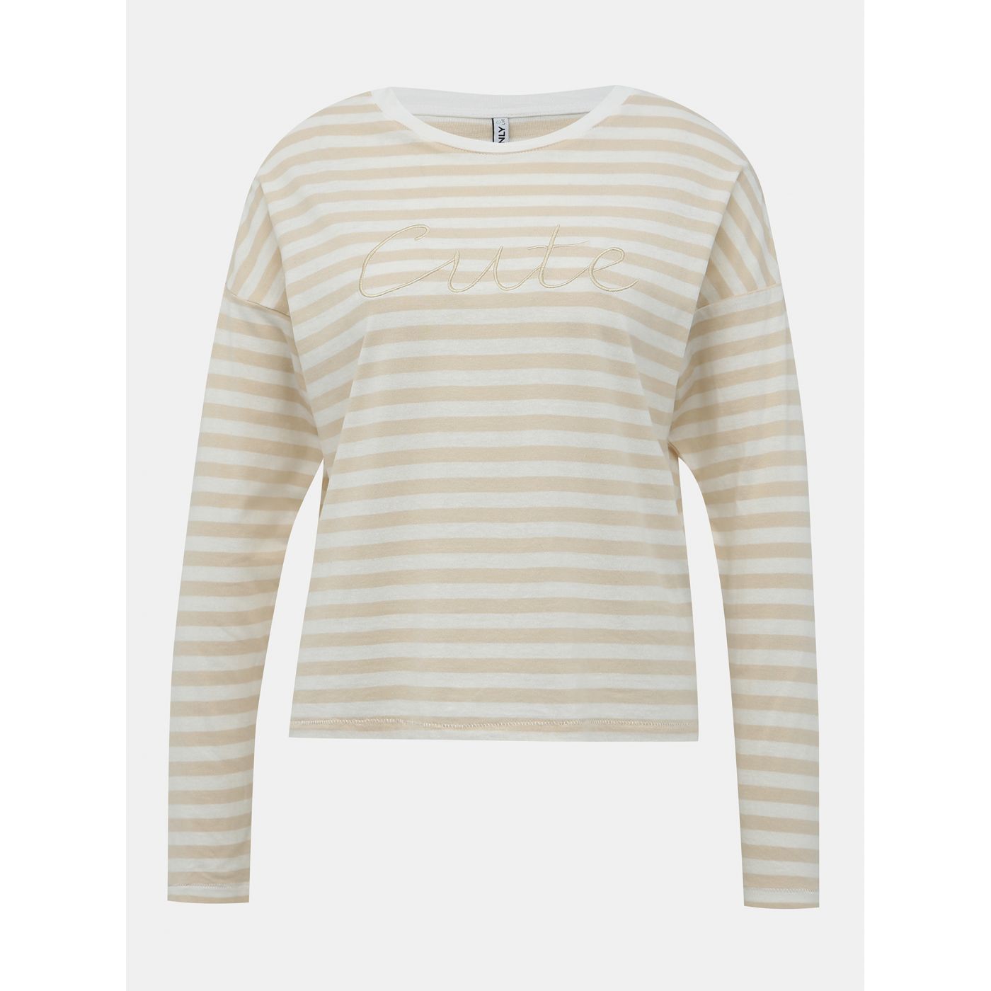 Beige Striped T-shirt with EMBROIDERY ONLY Rosely